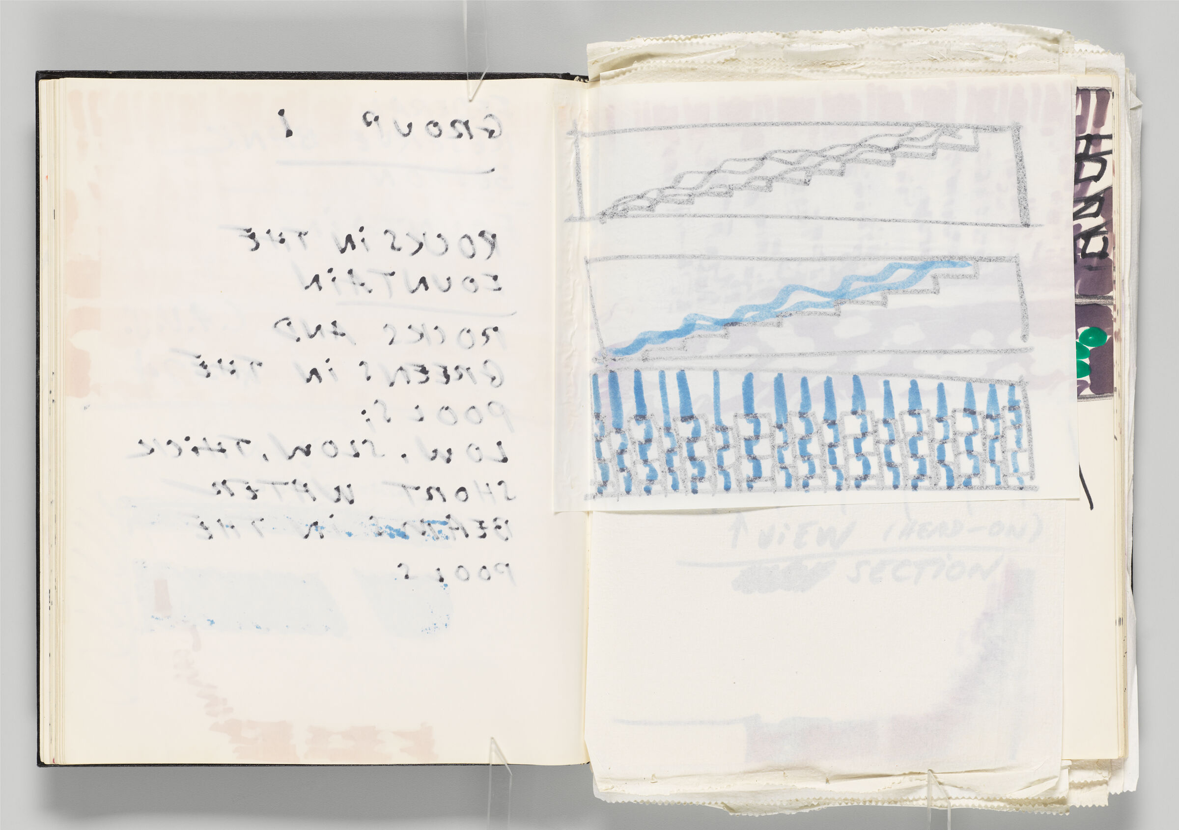 Untitled (Bleed-Through Of Previous Page With Adhered Design, Color Transfer, Left Page); Untitled (Design, Right Page)