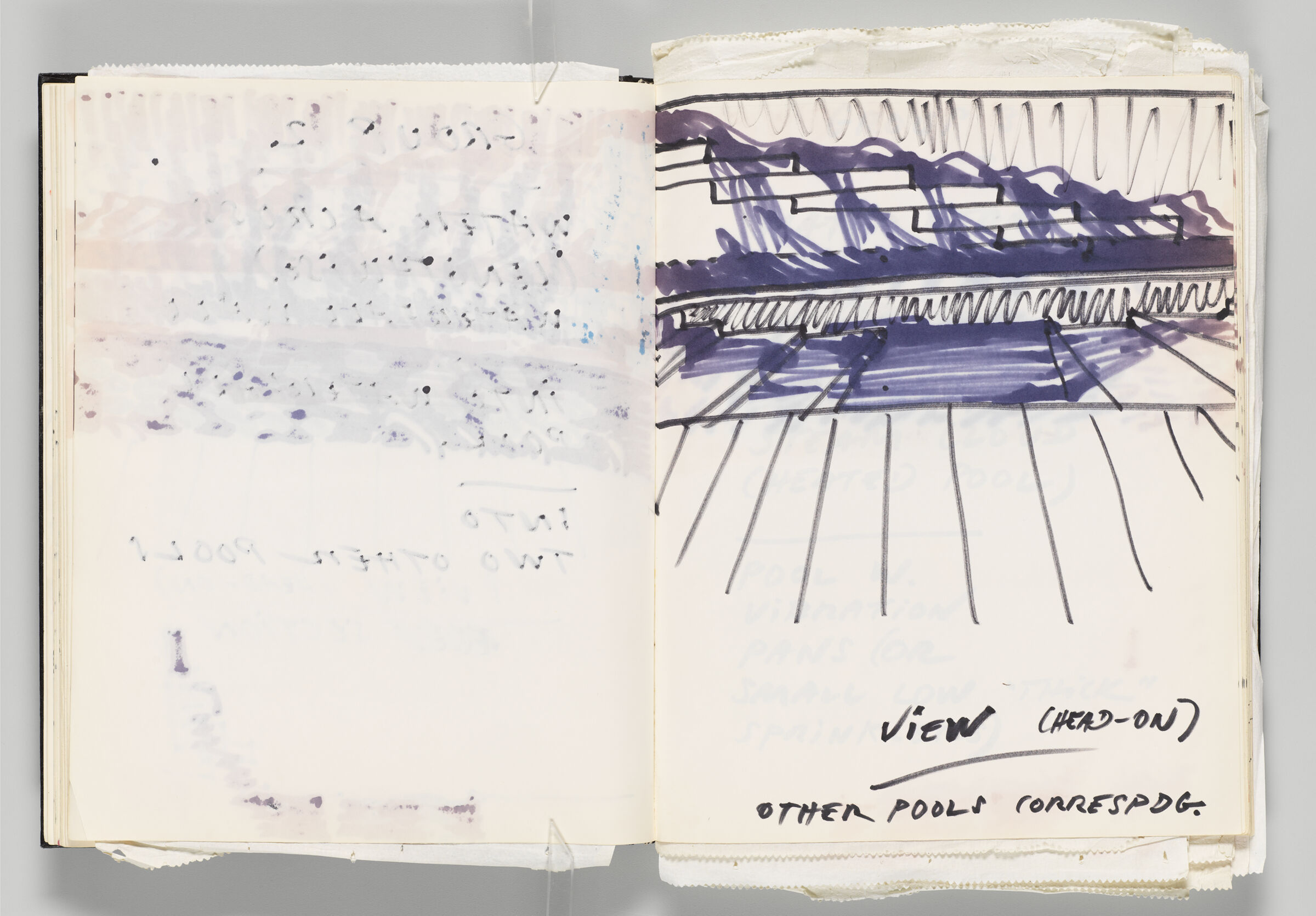 Untitled (Bleed-Through Of Previous Page And Color Transfer, Left Page); Untitled (Notes And Color Transfer, Right Page)