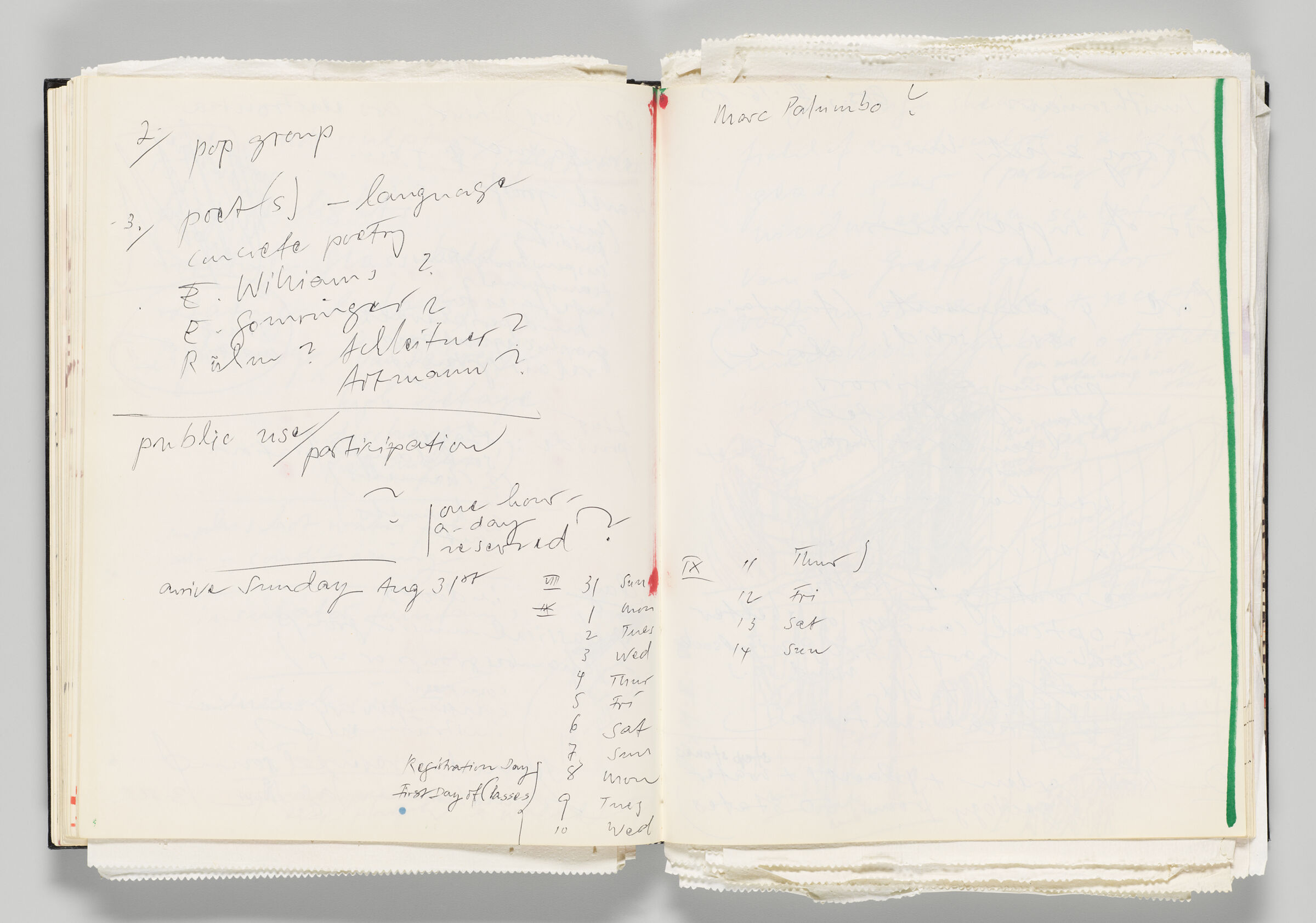 Untitled (Notes And Bleed-Through Of Previous Page, Left Page); Untitled (Notes And Slight Color Transfer, Right Page)