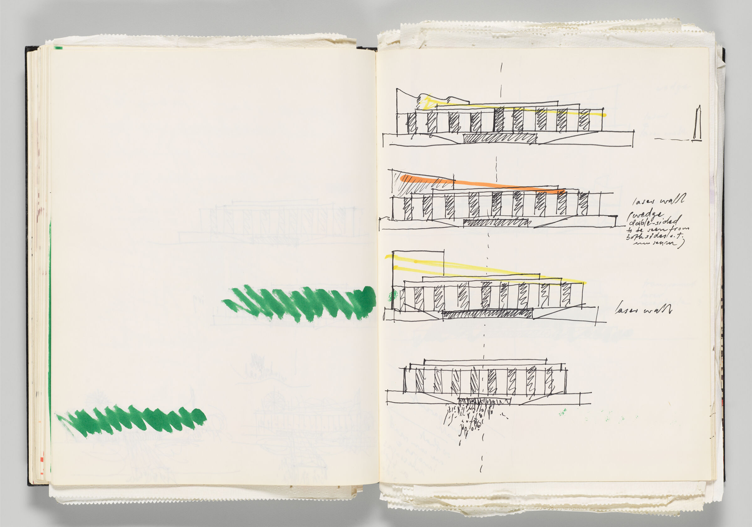 Untitled (Bleed-Through Of Previous Page, Left Page); Untitled (Laser Wall Sketches, Right Page)