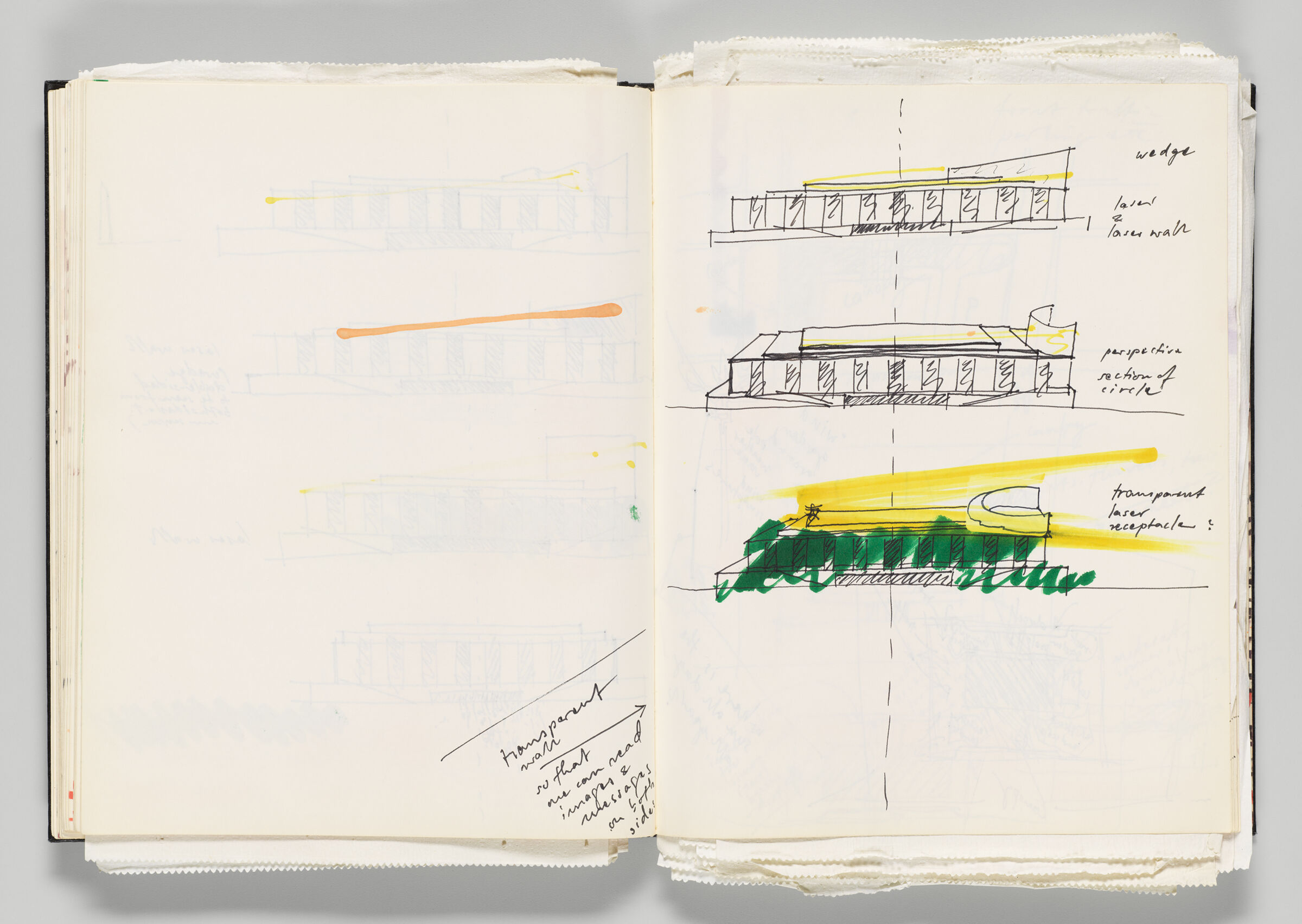 Untitled (Notes And Bleed-Through Of Previous Page, Left Page); Untitled (Laser Wall Sketches, Right Page)