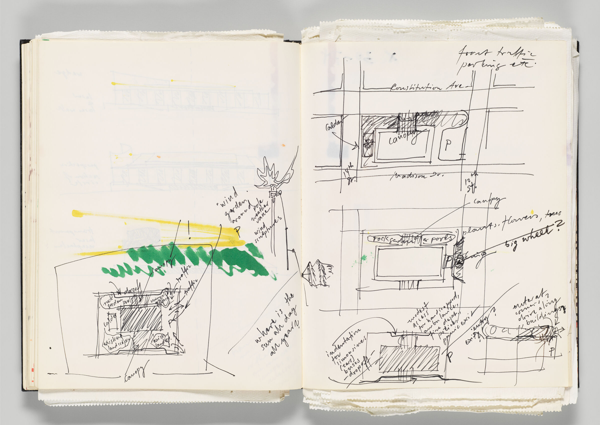 Untitled (Annotated Sketches And Bleed-Through Of Previous Page, Left Page); Untitled (Annotated Sketches, Right Page)