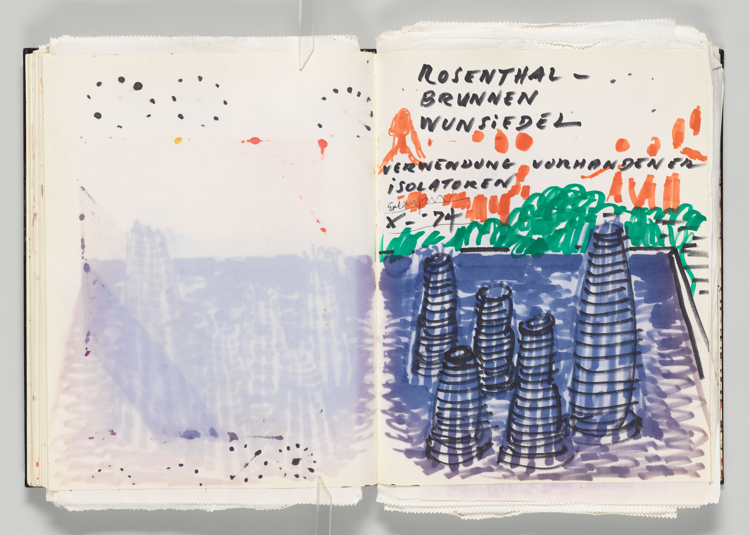 Untitled (Overlapping Color Transfers, Left Page); Untitled (Design For Rosenthal Fountain, Right Page)