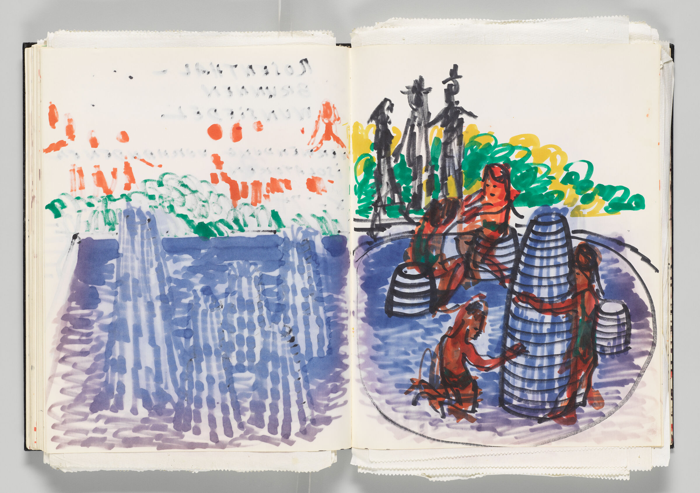 Untitled (Bleed-Through Of Previous Page, Left Page); Untitled (Design For Rosenthal Fountain With Figures, Right Page)