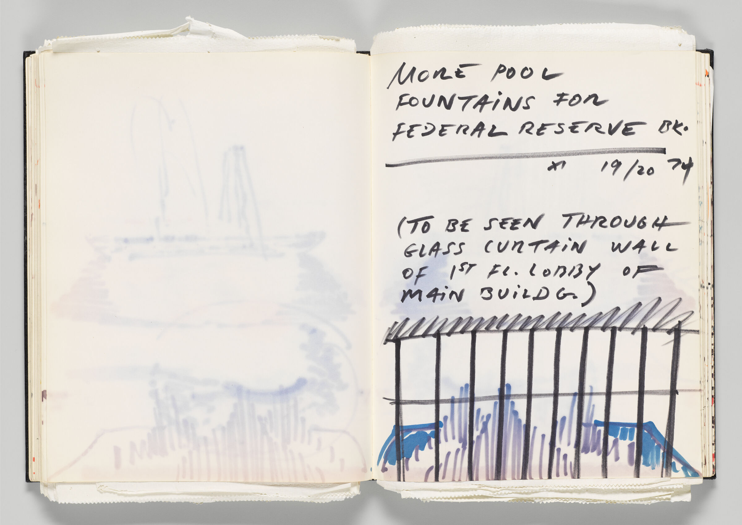 Untitled (Color Transfer, Left Page); Untitled (Notes And Pool Fountain Design With Color Transfer, Right Page)