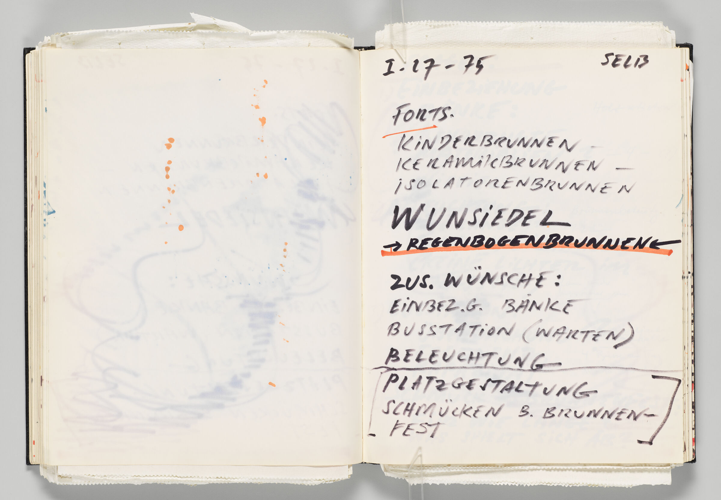 Untitled (Color Transfers, Left Page); Untitled (Notes, Right Page)