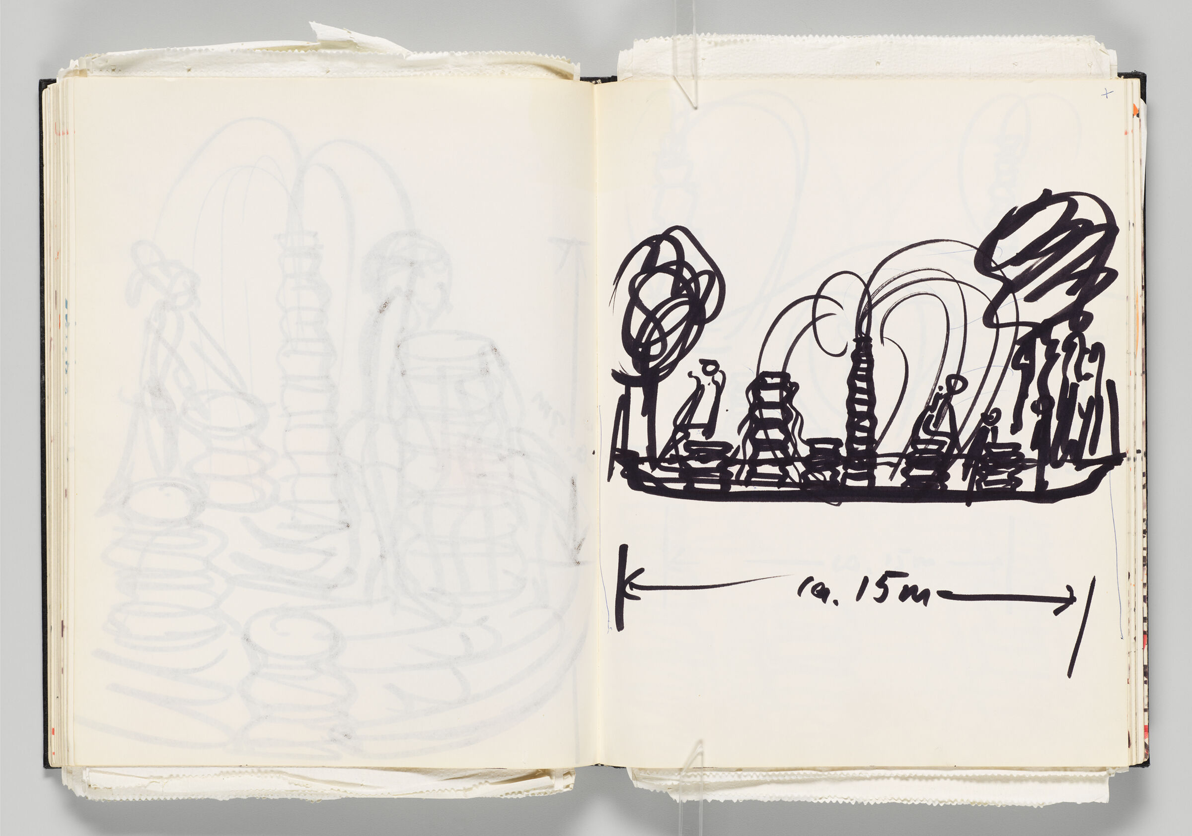 Untitled (Bleed-Through Of Previous Page, Left Page); Untitled (Fountain Design With Scale, Right Page)