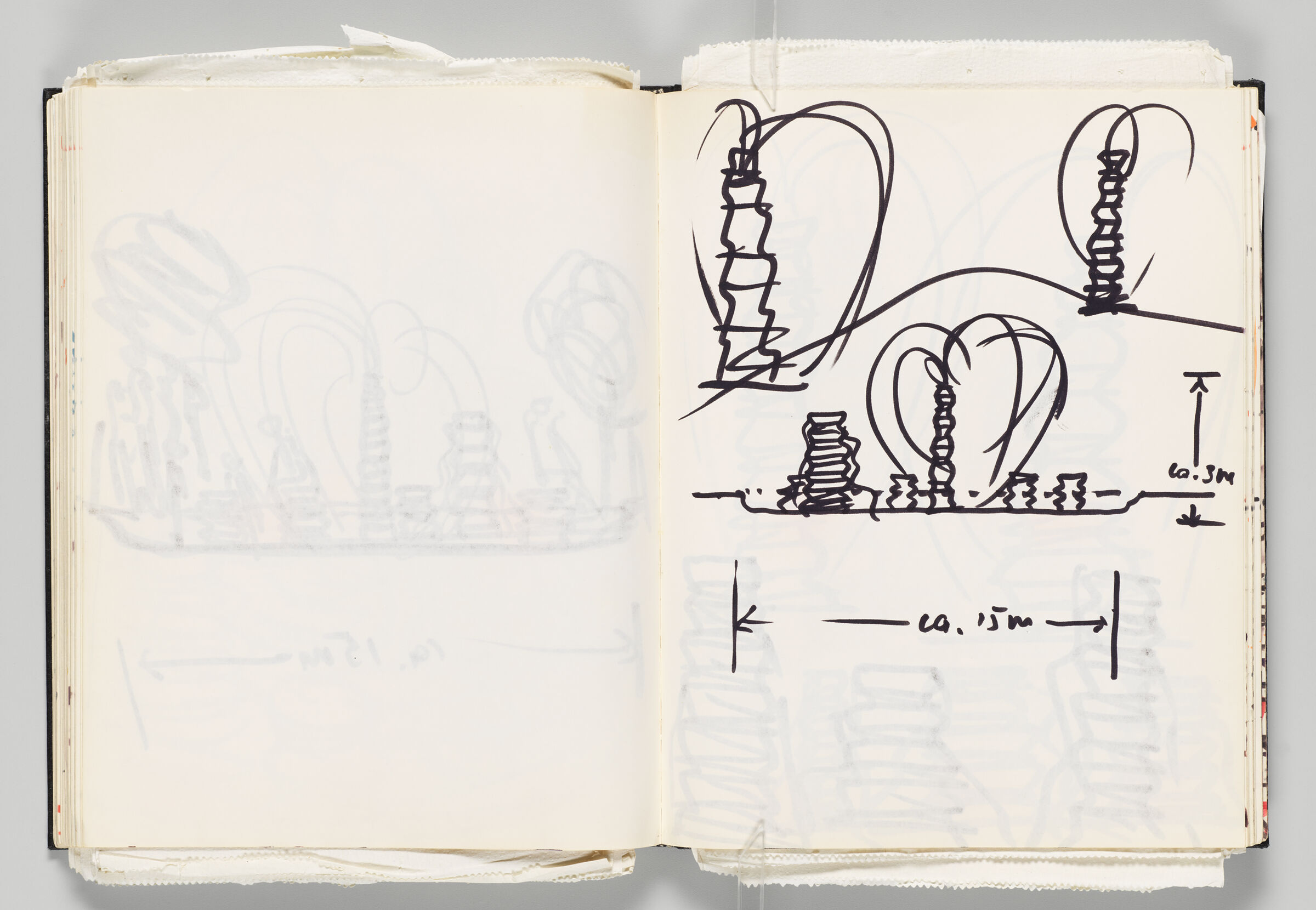 Untitled (Bleed-Through Of Previous Page, Left Page); Untitled (Fountain Designs With Scale, Right Page)