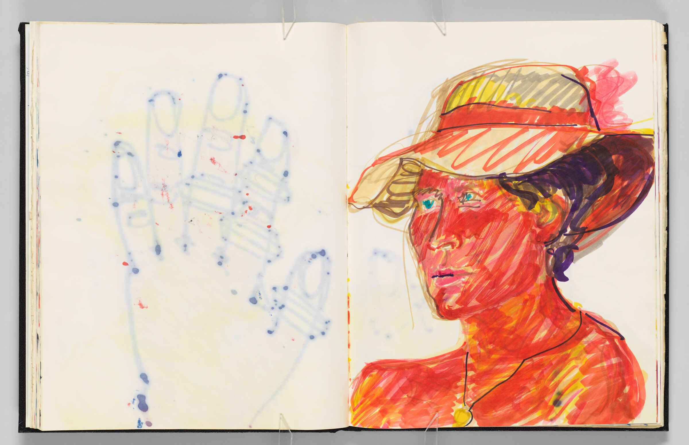 Untitled (Color Transfer, Left Page); Untitled (Female Figure In Sun Hat [Elizabeth] With Color Transfer, Right Page)