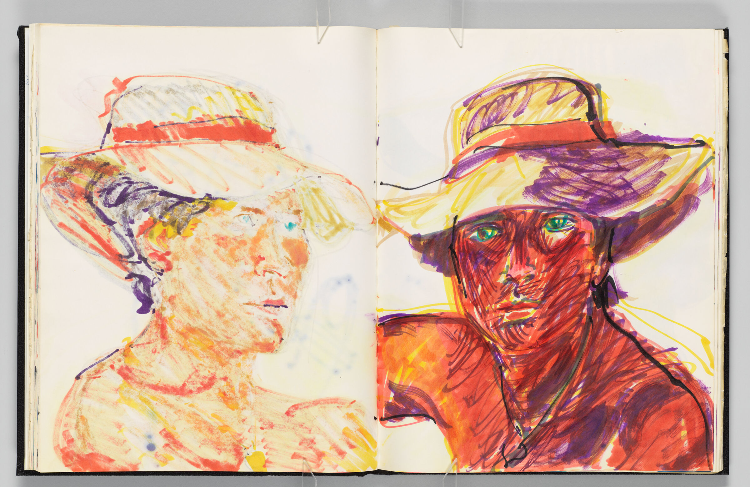 Untitled (Color Transfer, Left Page); Untitled (Female Figure In Sun Hat [Elizabeth] With Color Transfer, Right Page)