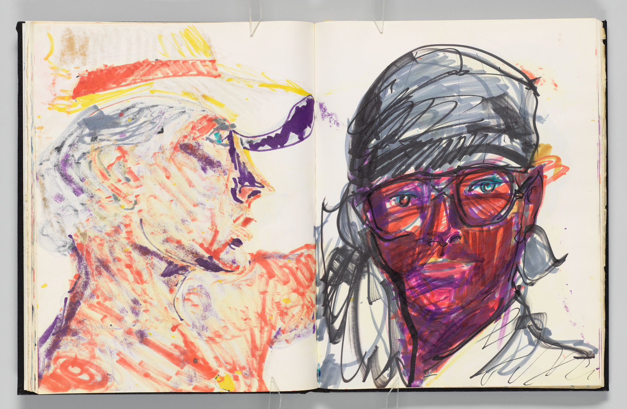 Untitled (Bleed-Through Of Previous Page, Left Page); Untitled (Female Figure In Headscarf And Glasses [Elizabeth], Right Page)