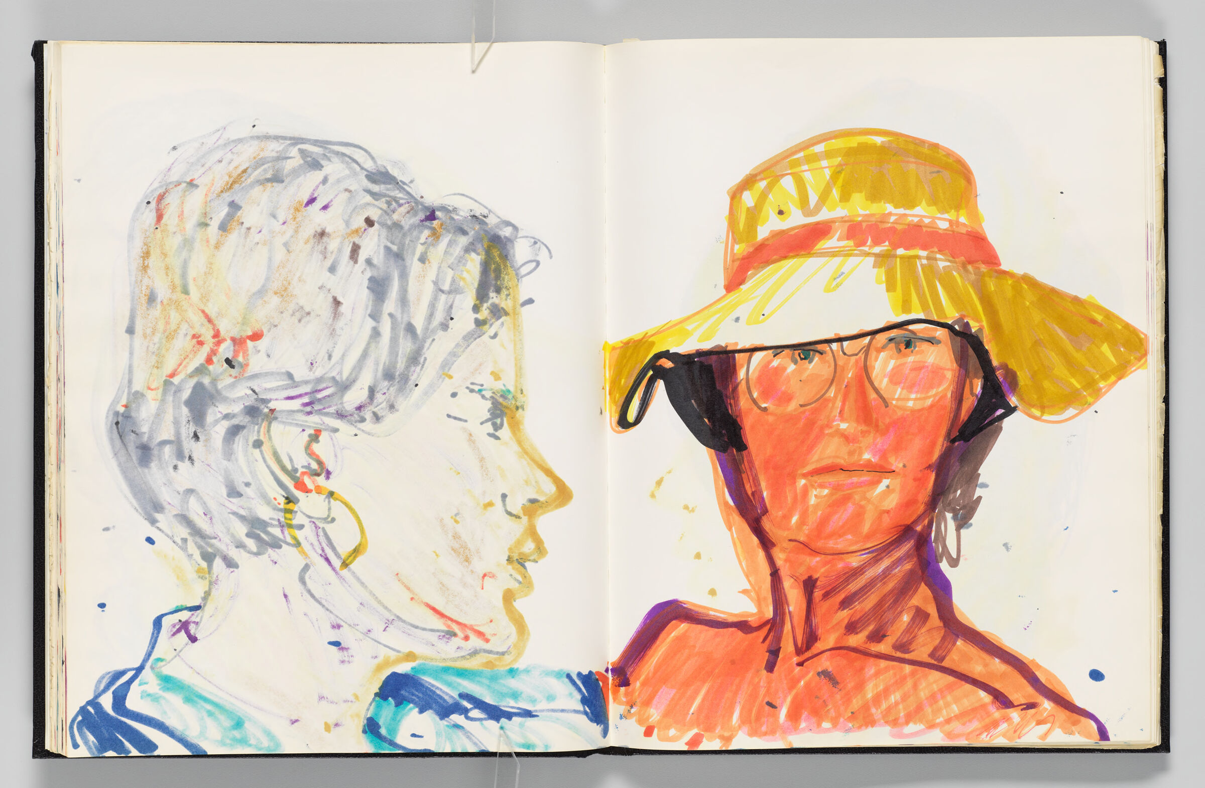 Untitled (Bleed-Through Of Previous Page, Left Page); Untitled (Female Figure In Sun Hat And Glasses [Elizabeth], Right Page)