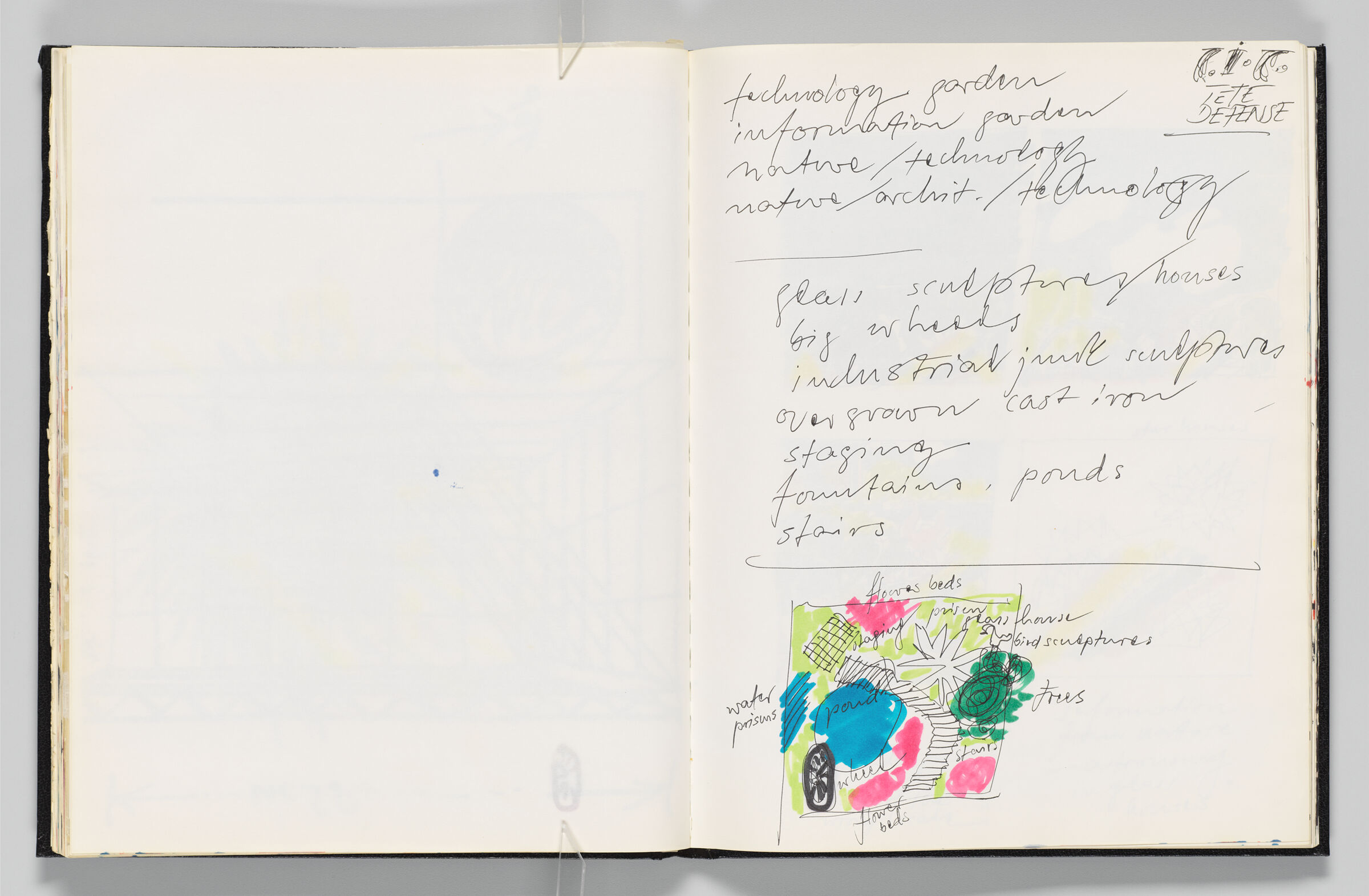 Untitled (Blank With Faint Color Transfer, Left Page); Untitled (Notes And Plan For Garden Installation, Right Page)