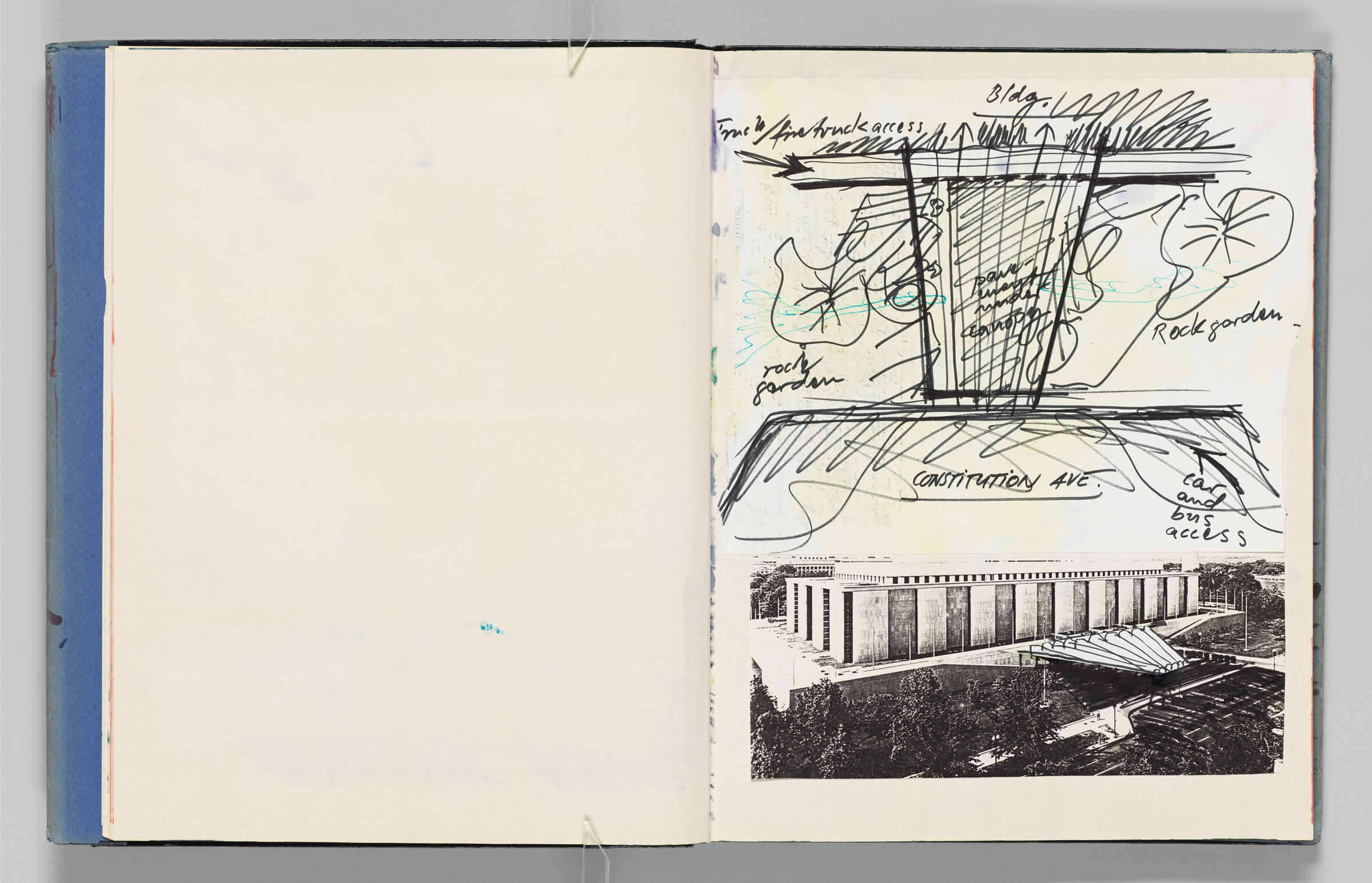 Untitled (Blank, Left Page); Untitled (Adhered Photocopies Of Design For Museum Of History And Technology In Dc, Right Page)