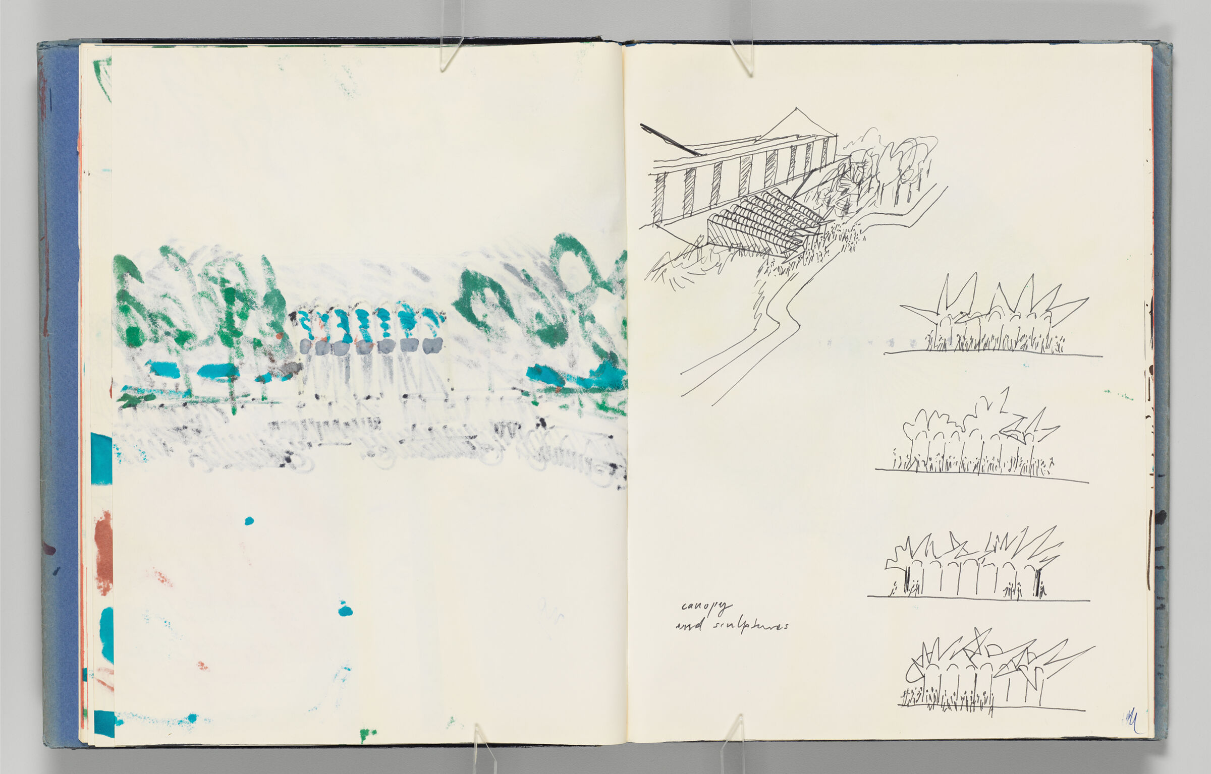 Untitled (Bleed-Through Of Previous Page, Left Page); Untitled (Designs For Museum Of History And Technology In Dc With Notes, Right Page)