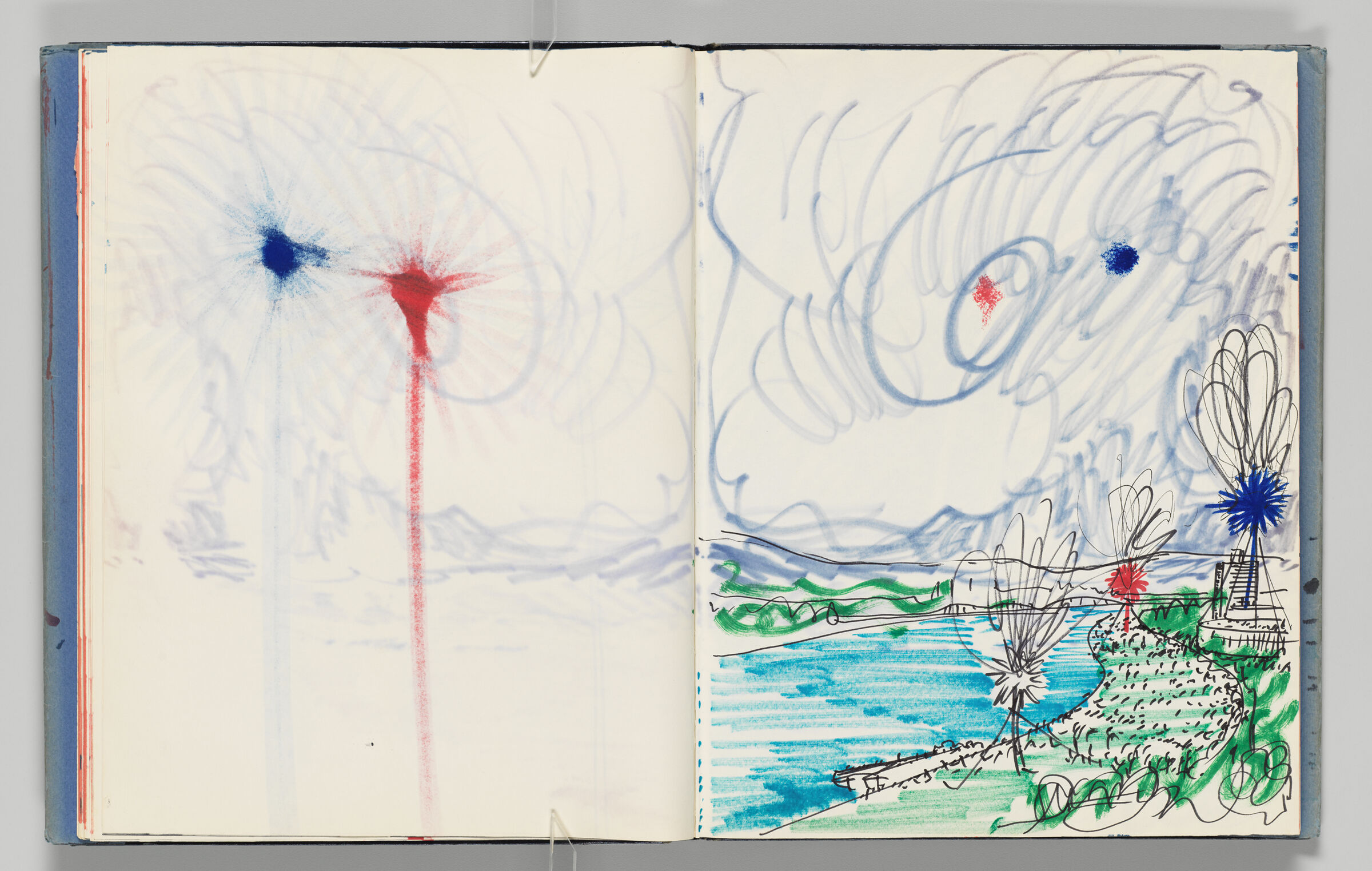 Untitled (Bleed-Through Of Previous Page With Marker Transfer, Left Page); Untitled (Designs For Sky Art In Linz, Right Page)