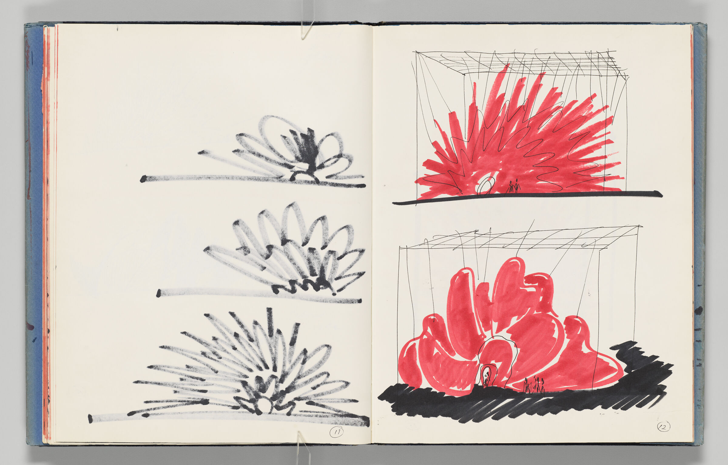 Untitled (Bleed-Through Of Previous Page With Page Number, Left Page); Untitled (Designs For Flower Houses, Right Page)