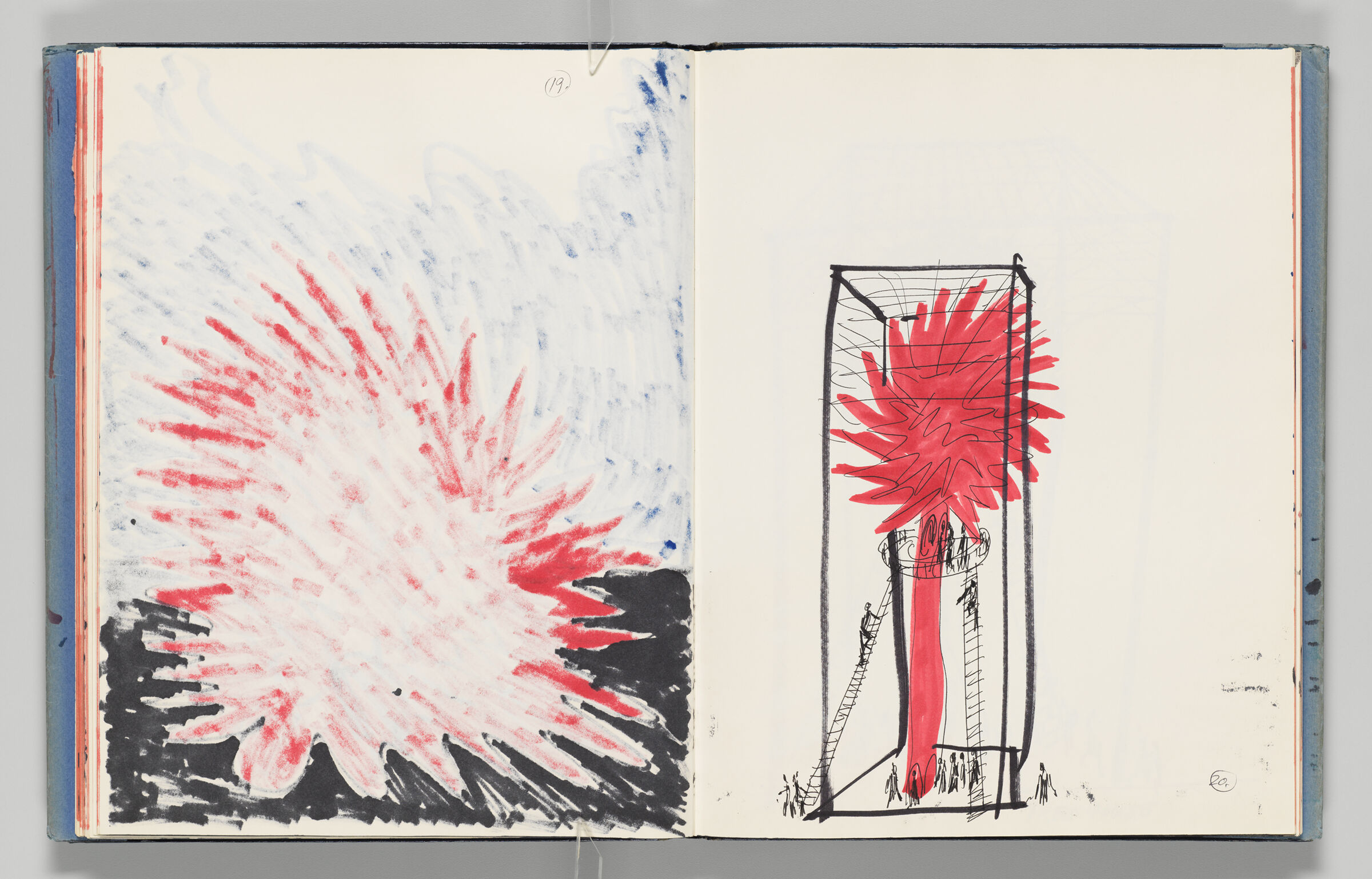 Untitled (Bleed-Through Of Previous Page With Page Number, Left Page); Untitled (Design For Flower House With Ladders, Right Page)