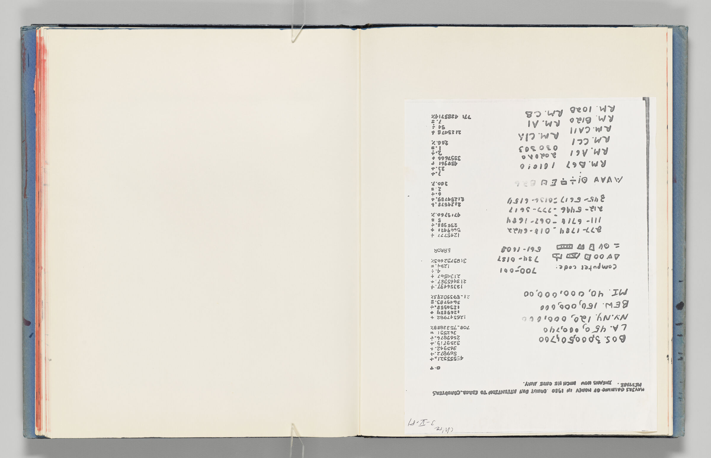 Untitled (Blank, Left Page); Untitled (Adhered Photocopy Of Notes, Right Page)