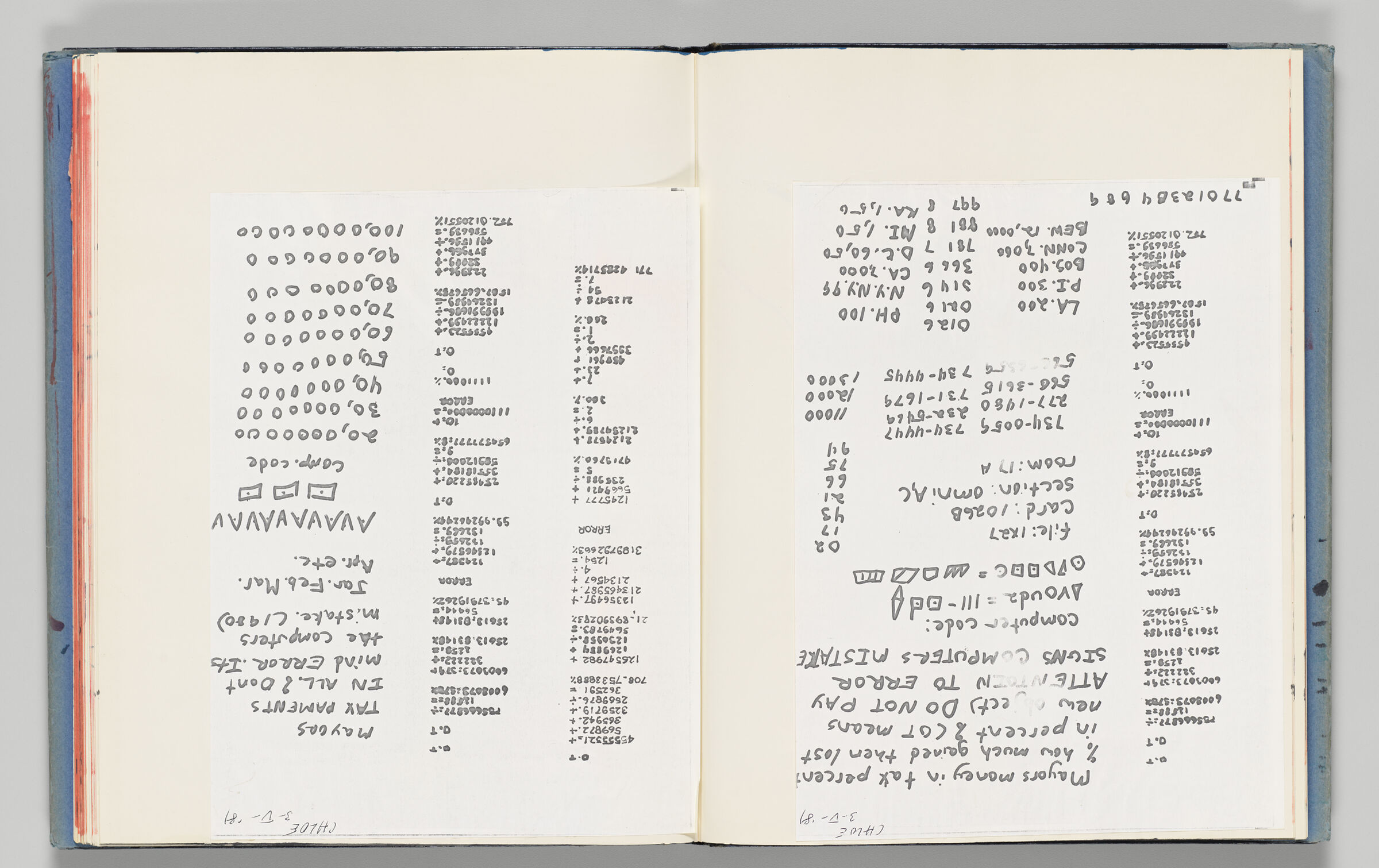 Untitled (Adhered Photocopy Of Notes, Left Page); Untitled (Adhered Photocopy Of Notes, Right Page)
