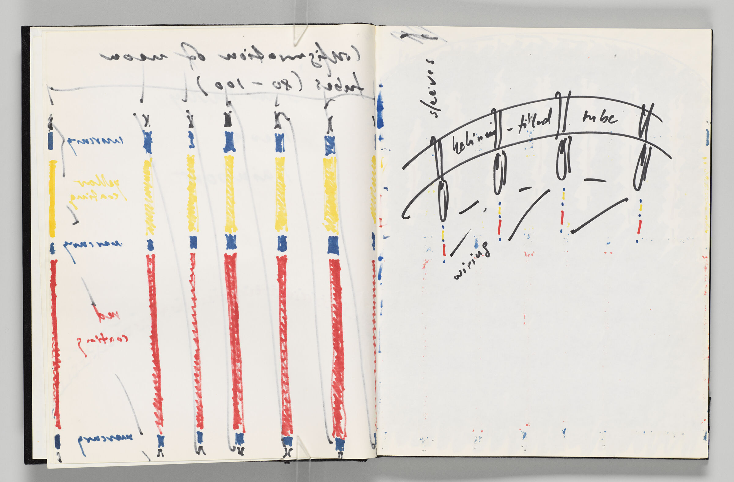 Untitled (Bleed-Through Of Previous Page, Left Page); Untitled (Configuration Of Tubes With Color Transfer Marks, Right Page)