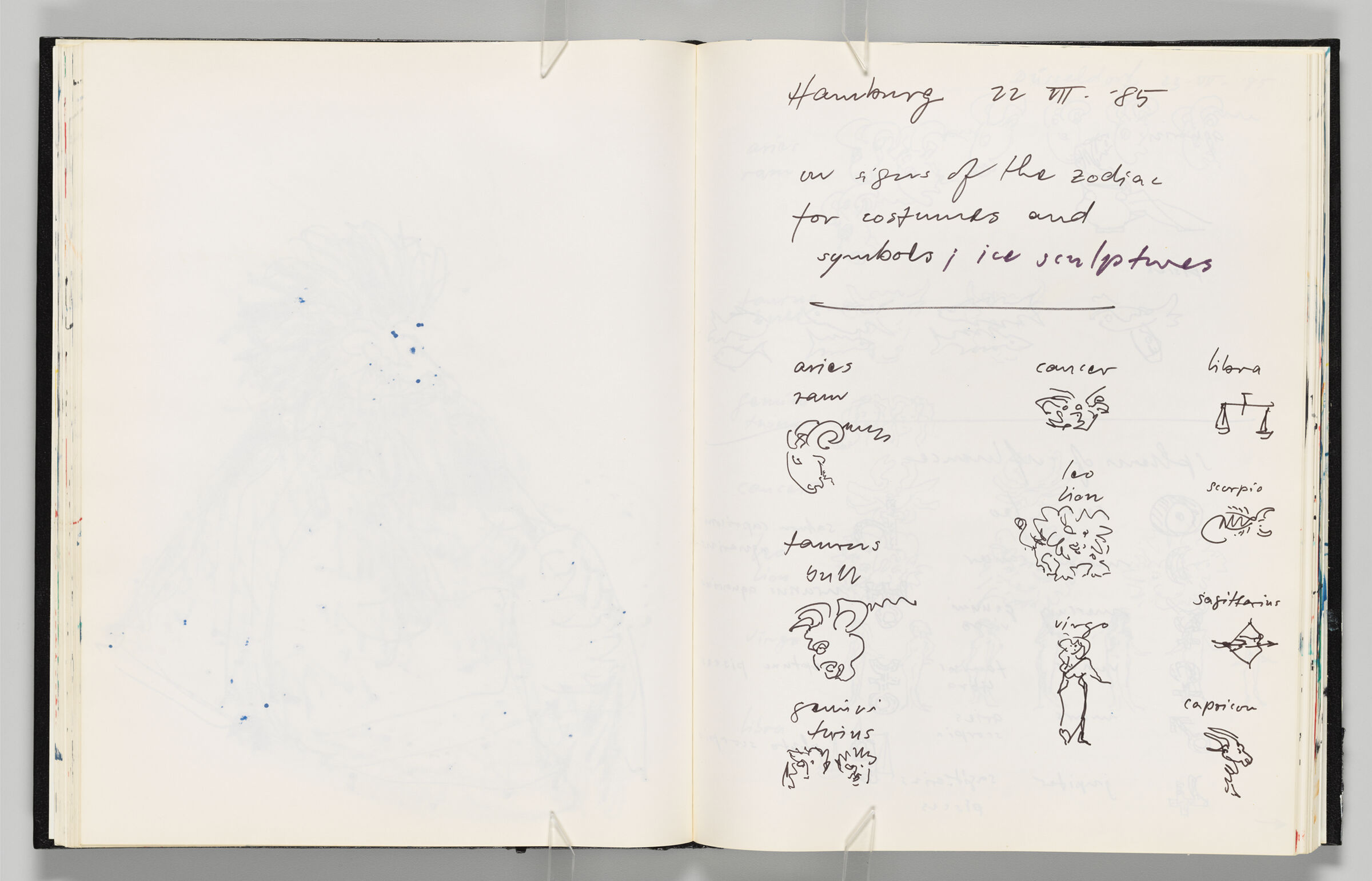 Untitled (Bleed-Through Of Previous Page, Left Page); Untitled (Notes With Zodiac Symbols, Right Page)