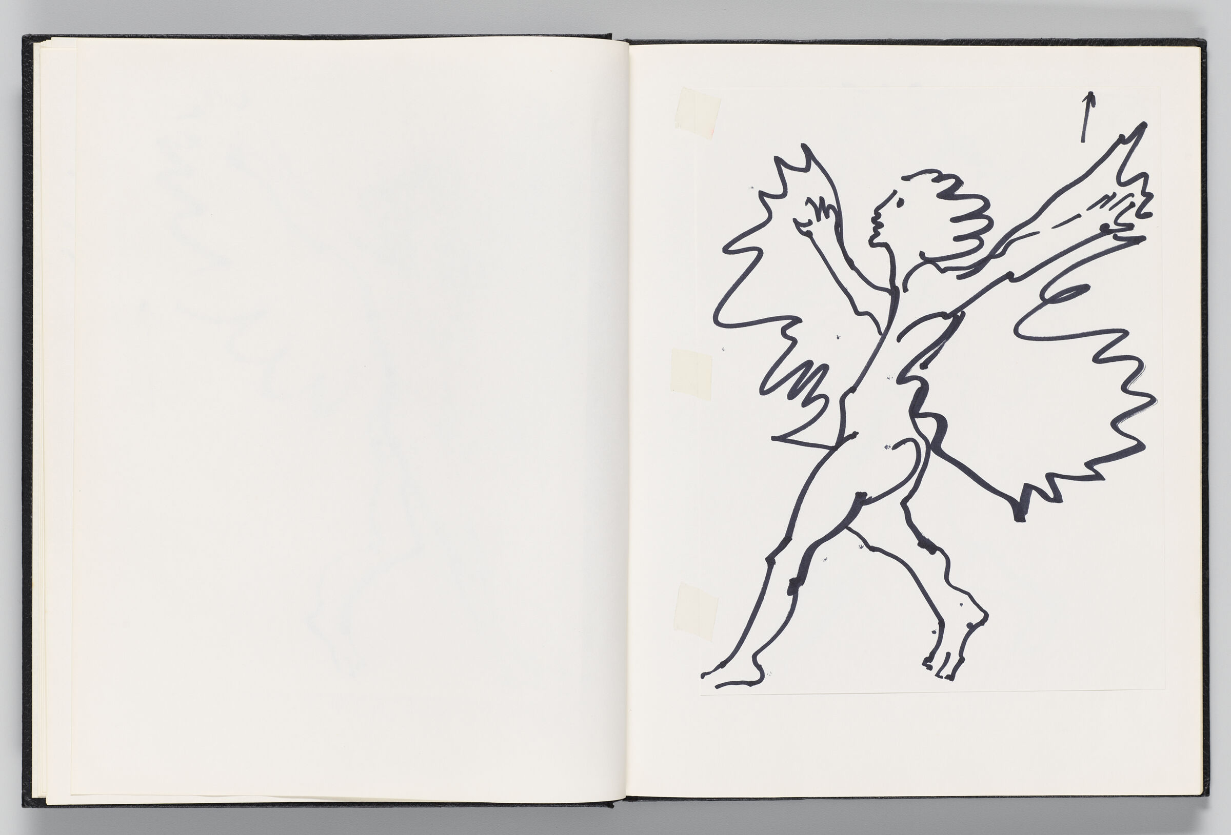 Untitled (Blank, Left Page); Untitled (Adhered Icarus Sketch, Right Page)