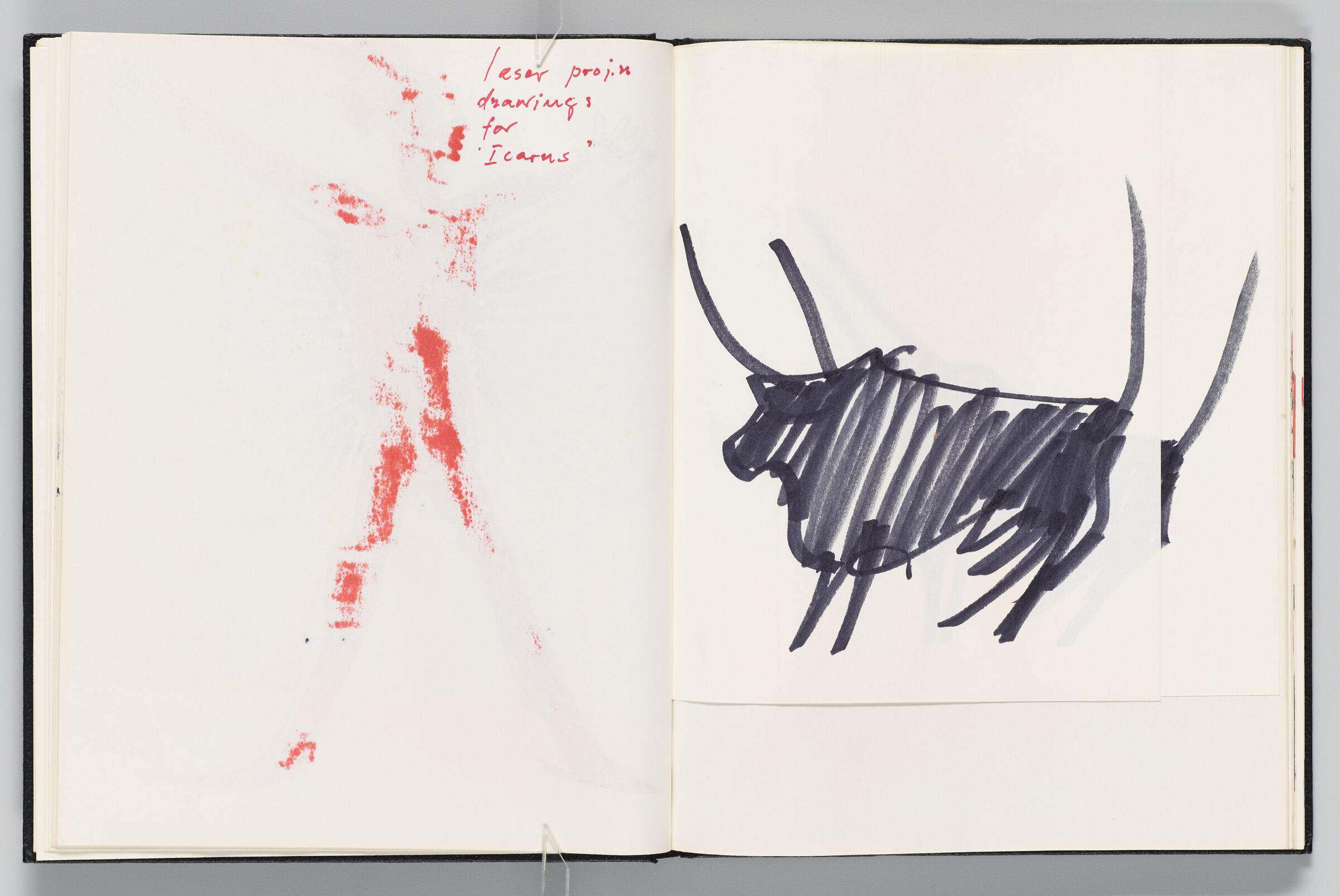Untitled (Color Transfer And Notes, Left Page); Untitled (Adhered Minatour Sketches, Right Page)