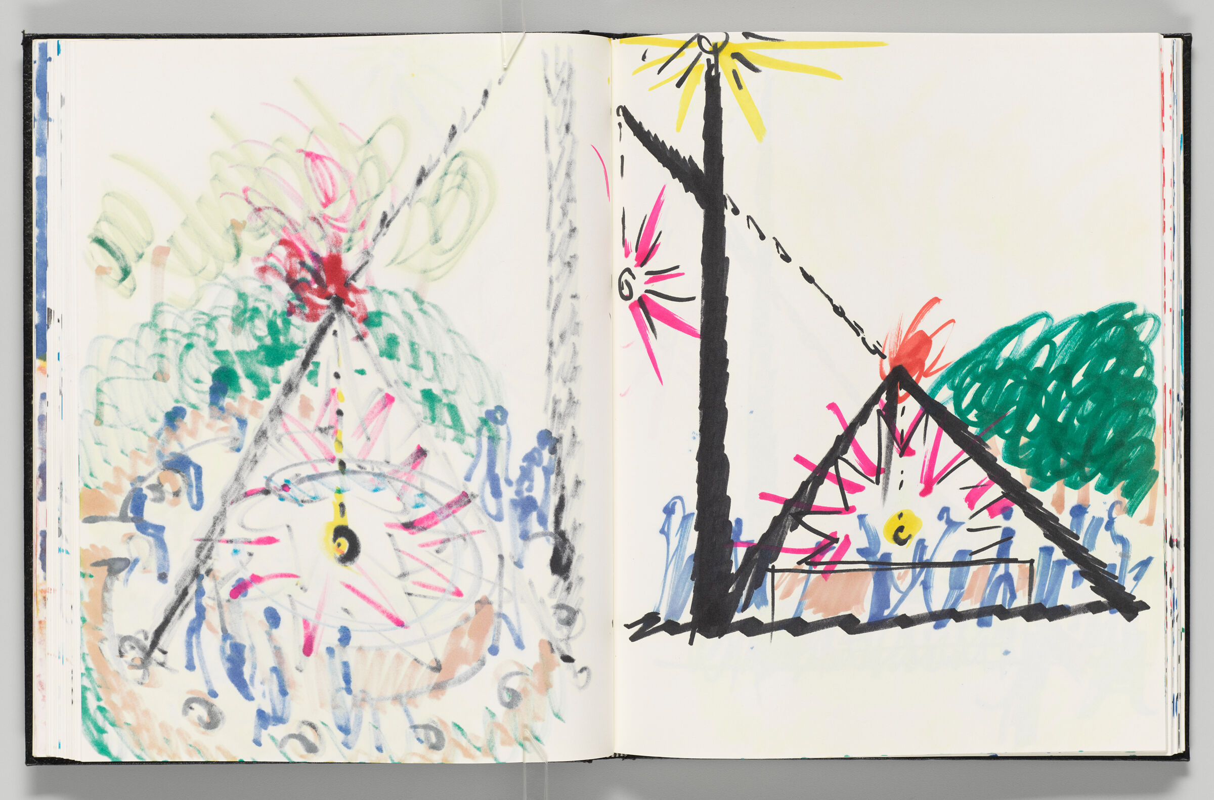 Untitled (Bleed-Through Of Previous Page, Left Page); Untitled (Sculpture Design With Figures, Right Page)
