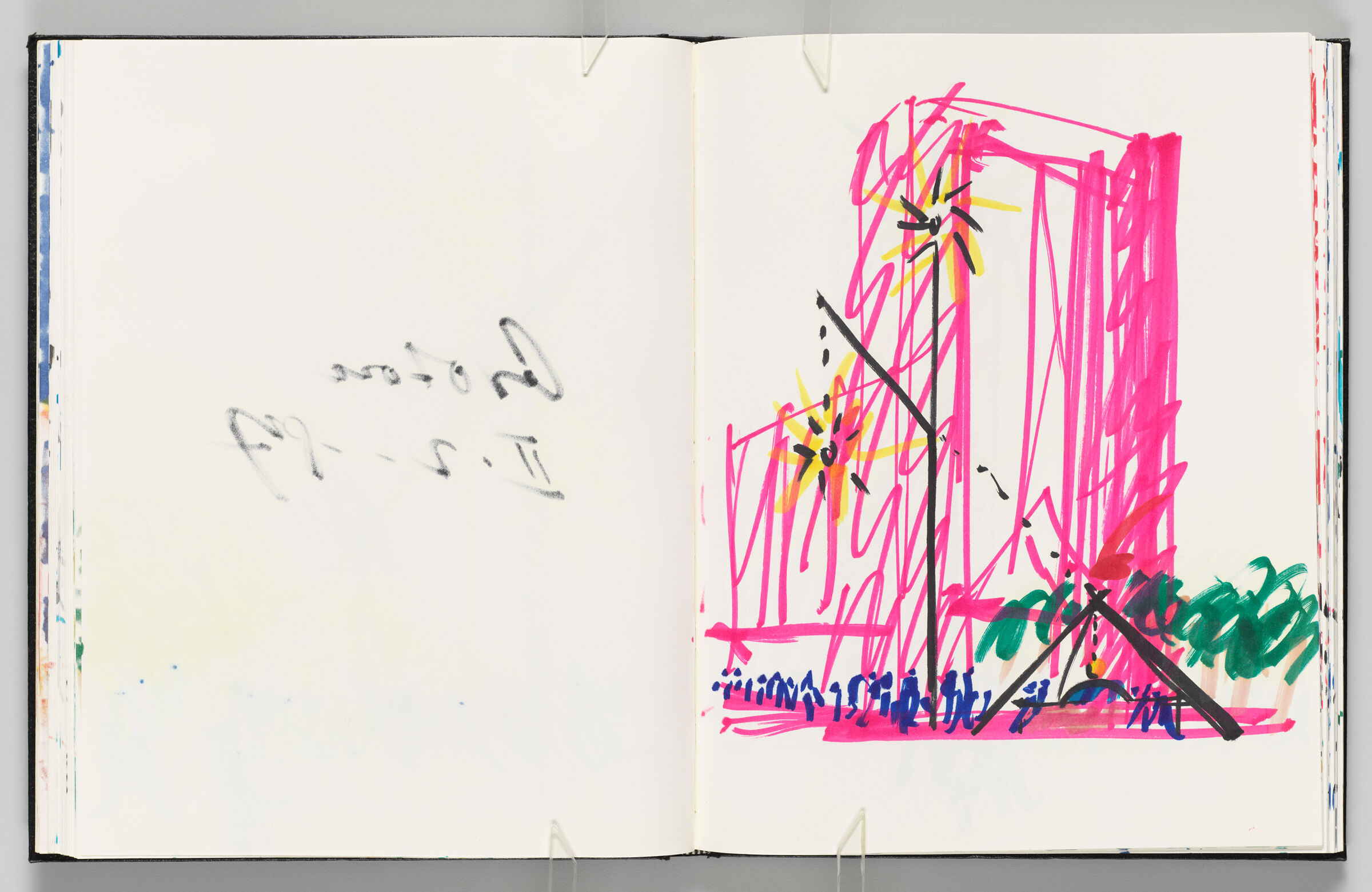 Untitled (Bleed-Through Of Previous Page, Left Page); Untitled (Sculpture Design With Figures, Right Page)