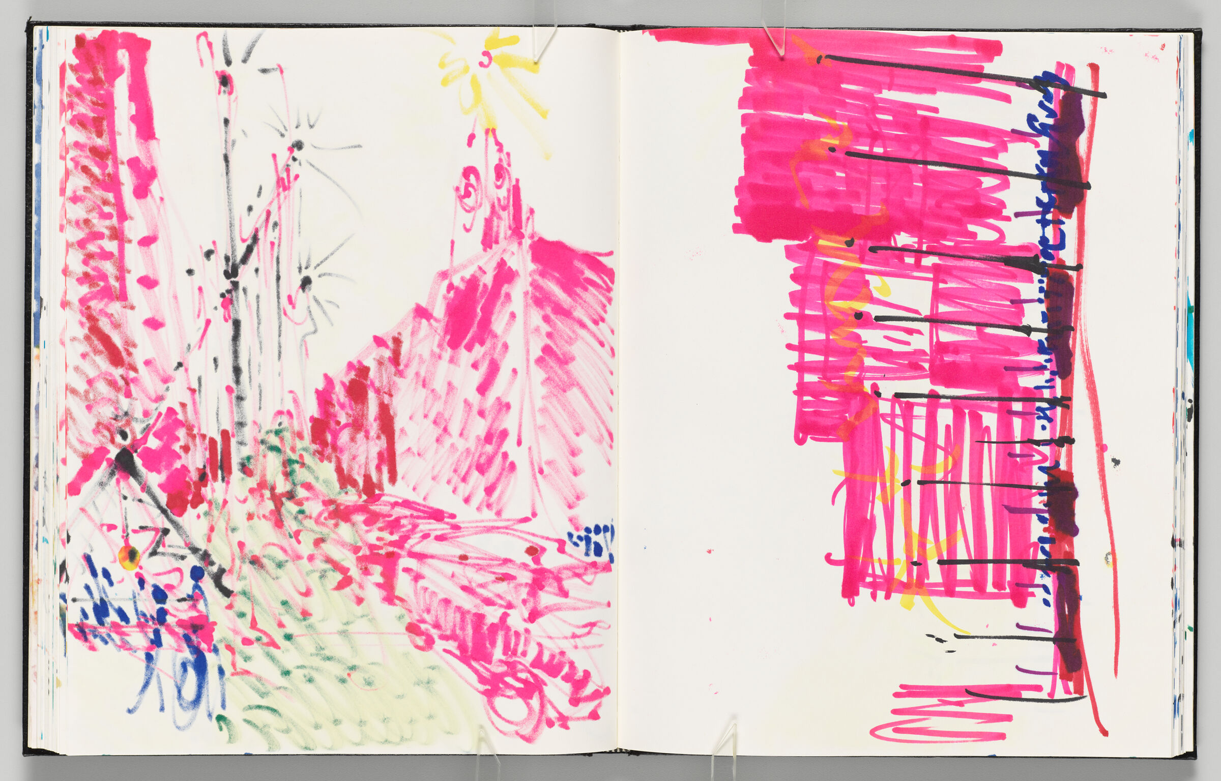 Untitled (Bleed-Through Of Previous Page, Left Page); Untitled (Light Work Design With Figures, Right Page)