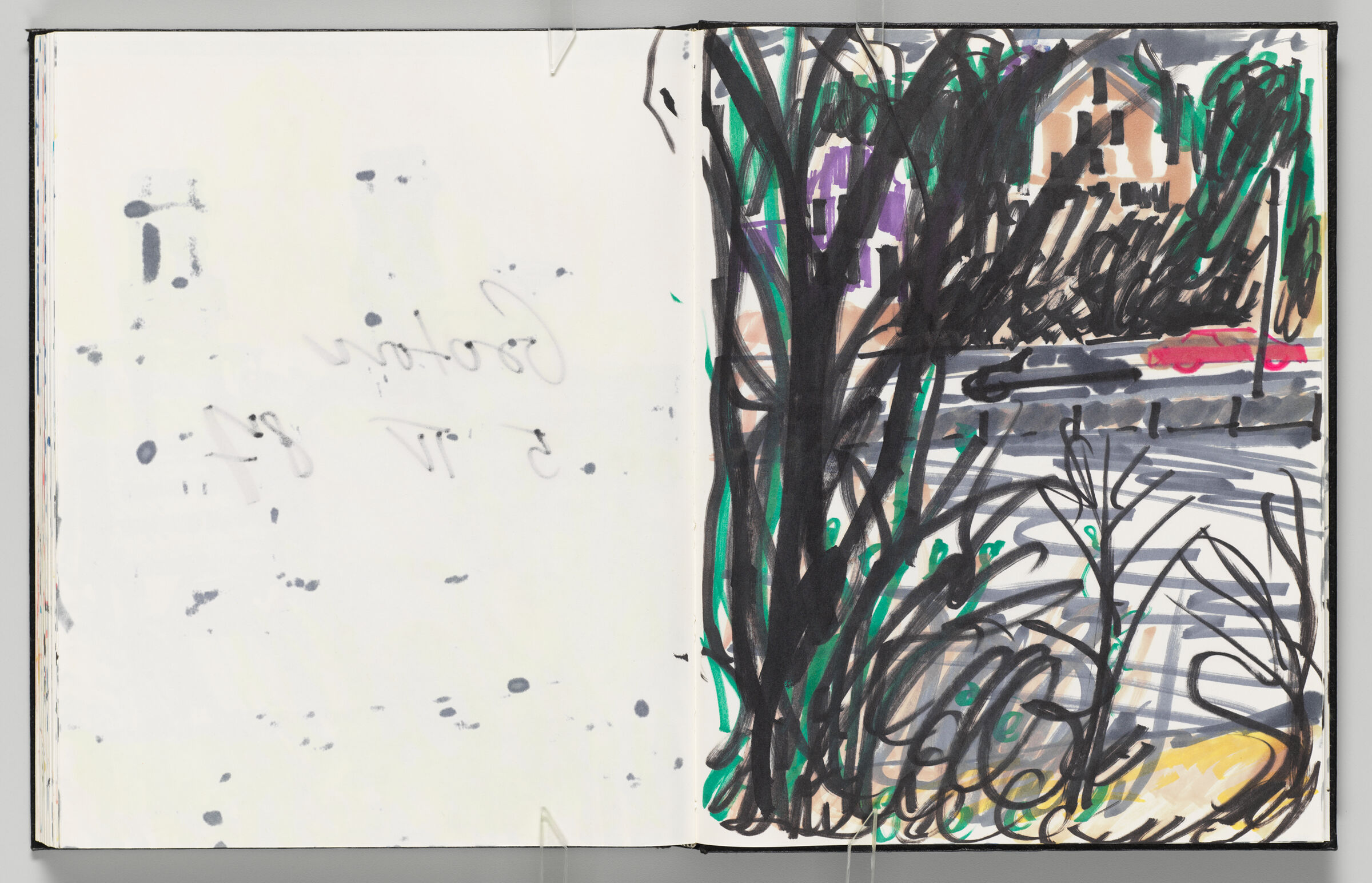 Untitled (Bleed-Through Of Previous Page, Left Page); Untitled (Cars Driving Through Groton Landscape, Right Page)