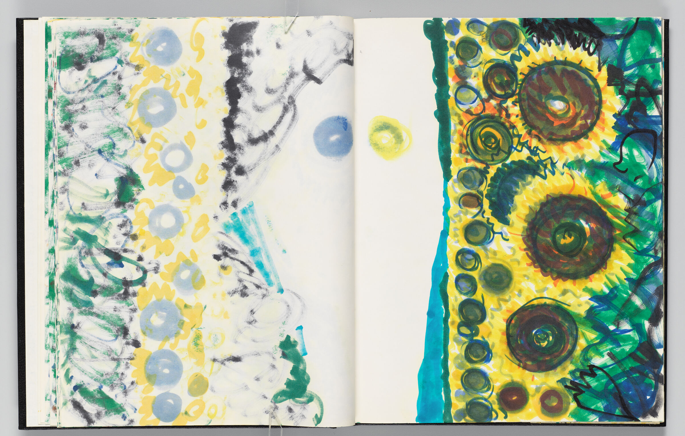 Untitled (Bleed-Through Of Previous Page, Left Page); Untitled (Landscape With Sunflowers, Right Page)
