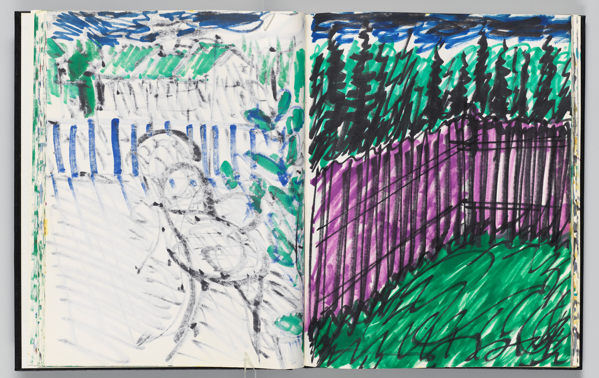 Untitled (Bleed-Through Of Previous Page, Left Page); Untitled (Landscape With Fence, Right Page)
