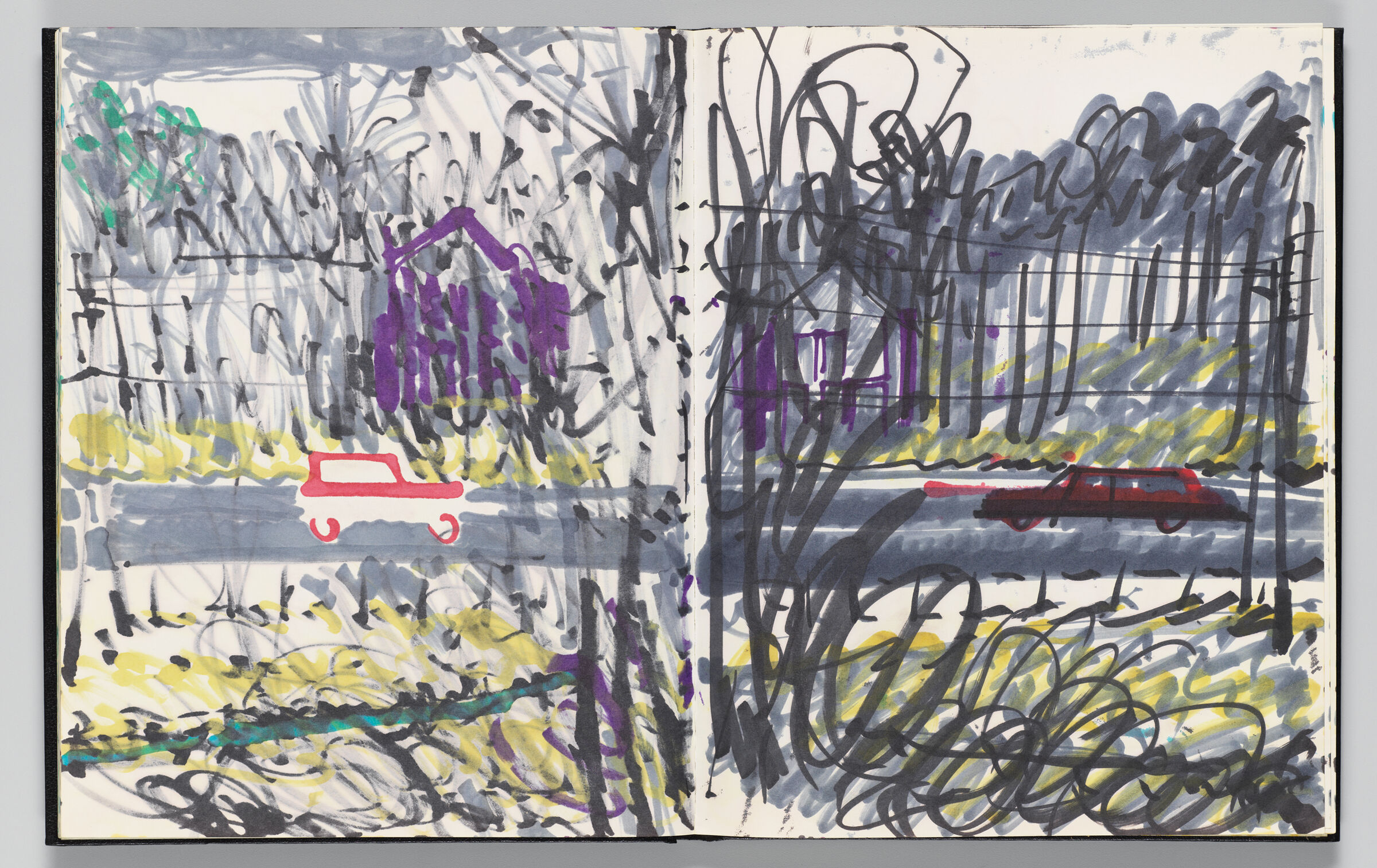 Untitled (Bleed-Through Of Previous Page, Left Page); Untitled (Car Driving Through Landscape, Right Page)