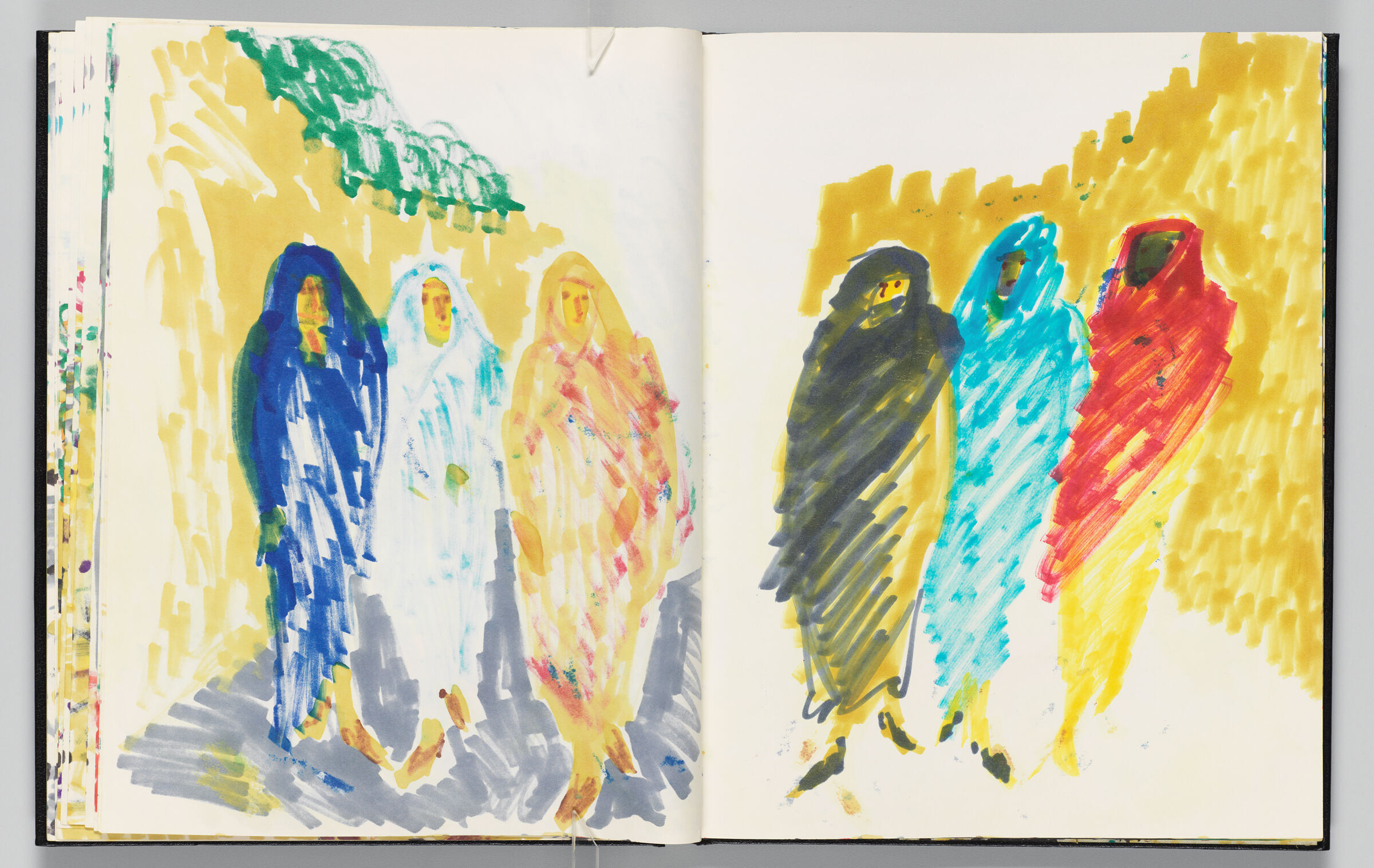 Untitled (Bleed-Through Of Previous Page, Left Page); Untitled (Three Figures, Right Page)