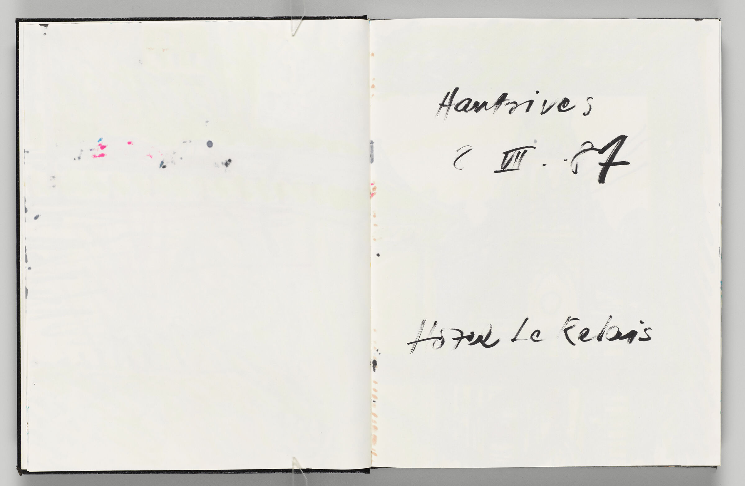 Untitled (Blank With Color Transfer, Left Page); Untitled (Note, Right Page)
