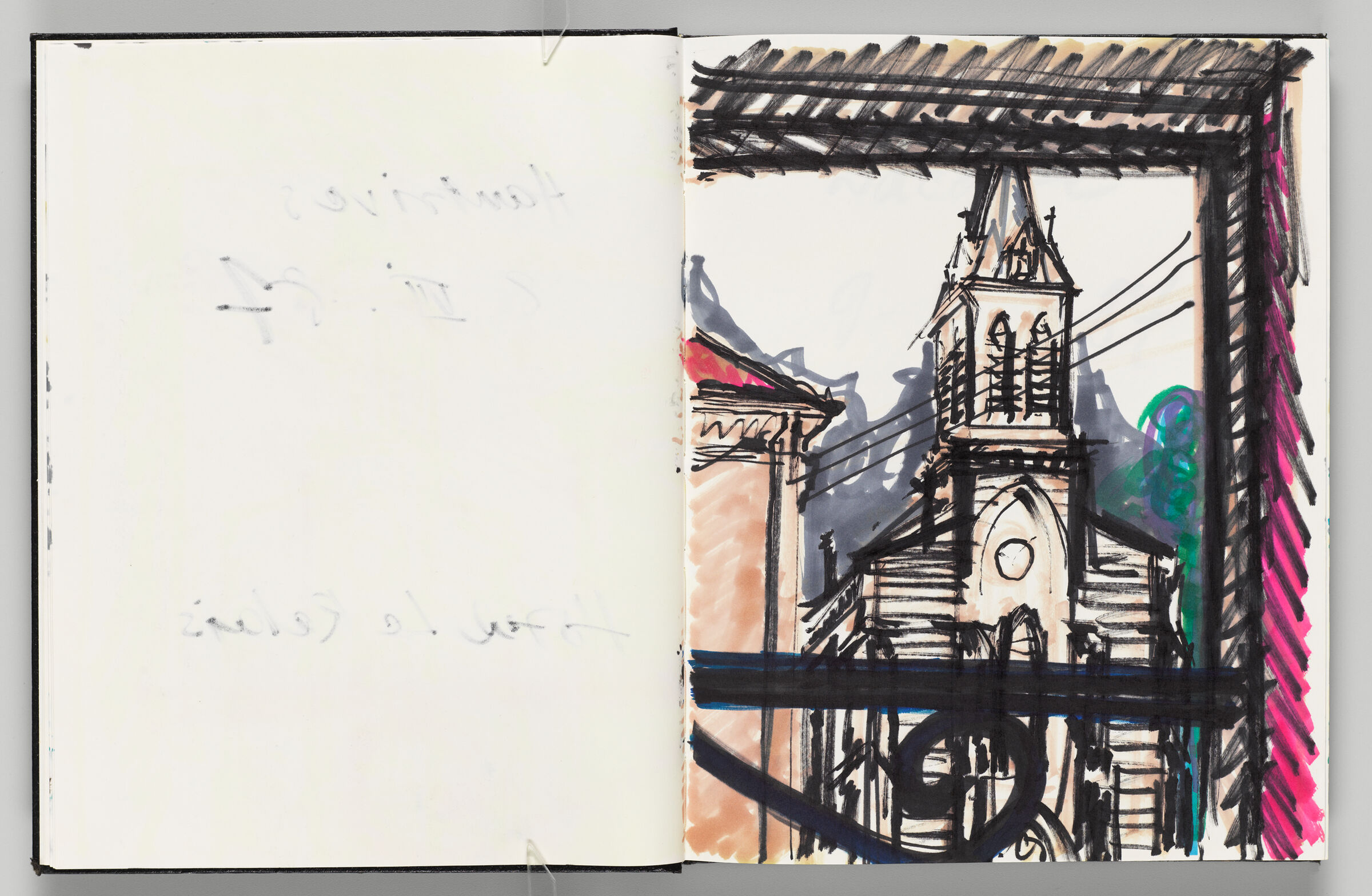 Untitled (Bleed-Through Of Previous Page, Left Page); Untitled (View Of Hauterives From Hotel Window, Right Page)