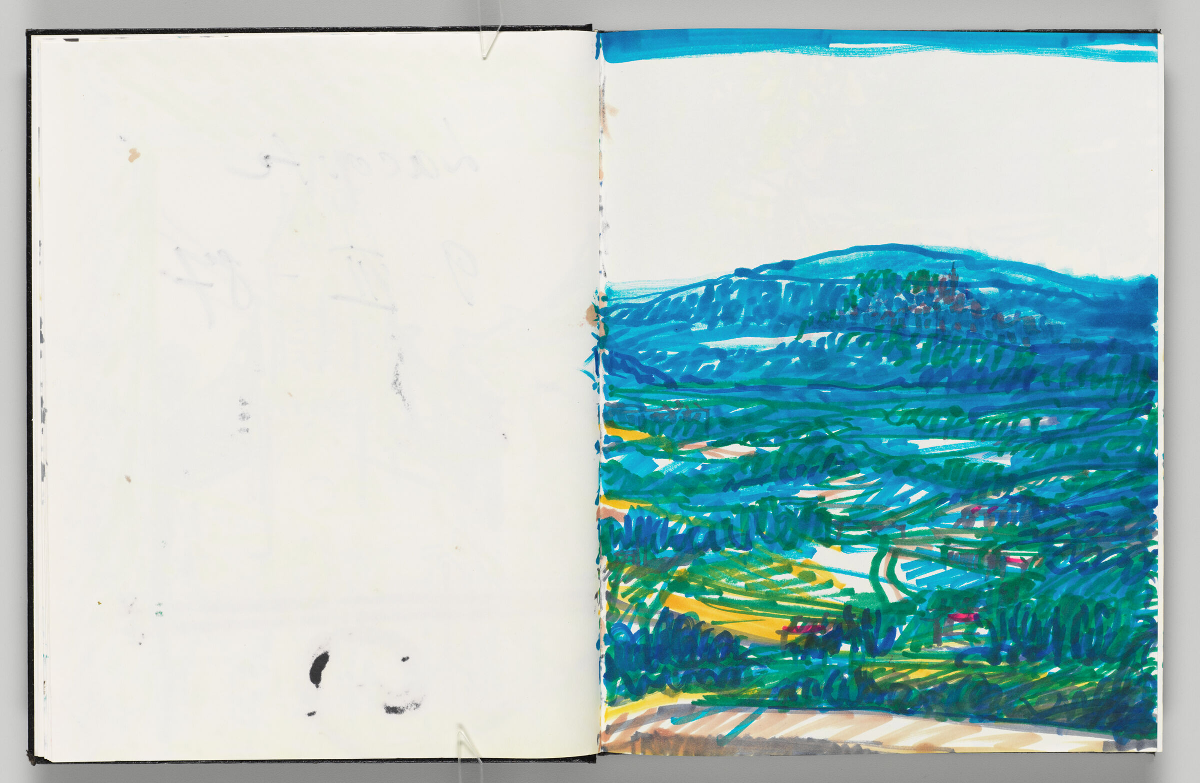 Untitled (Bleed-Through Of Previous Page With Color Transfer, Left Page); Untitled (Lacoste Landscape, Right Page)