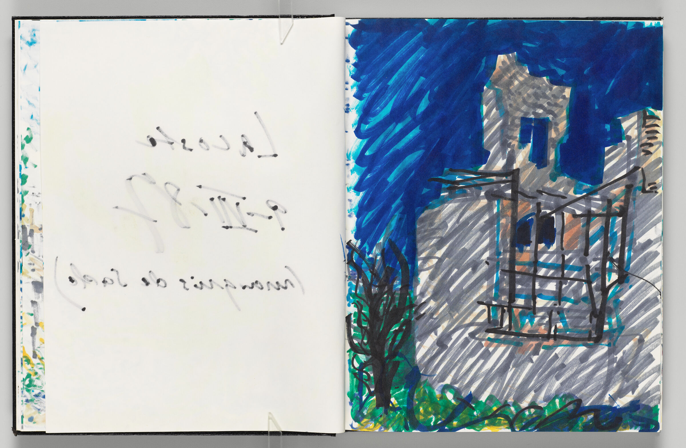 Untitled (Bleed-Through Of Previous Page, Left Page); Untitled (View Of Marquis De Sade Chateau, Right Page)