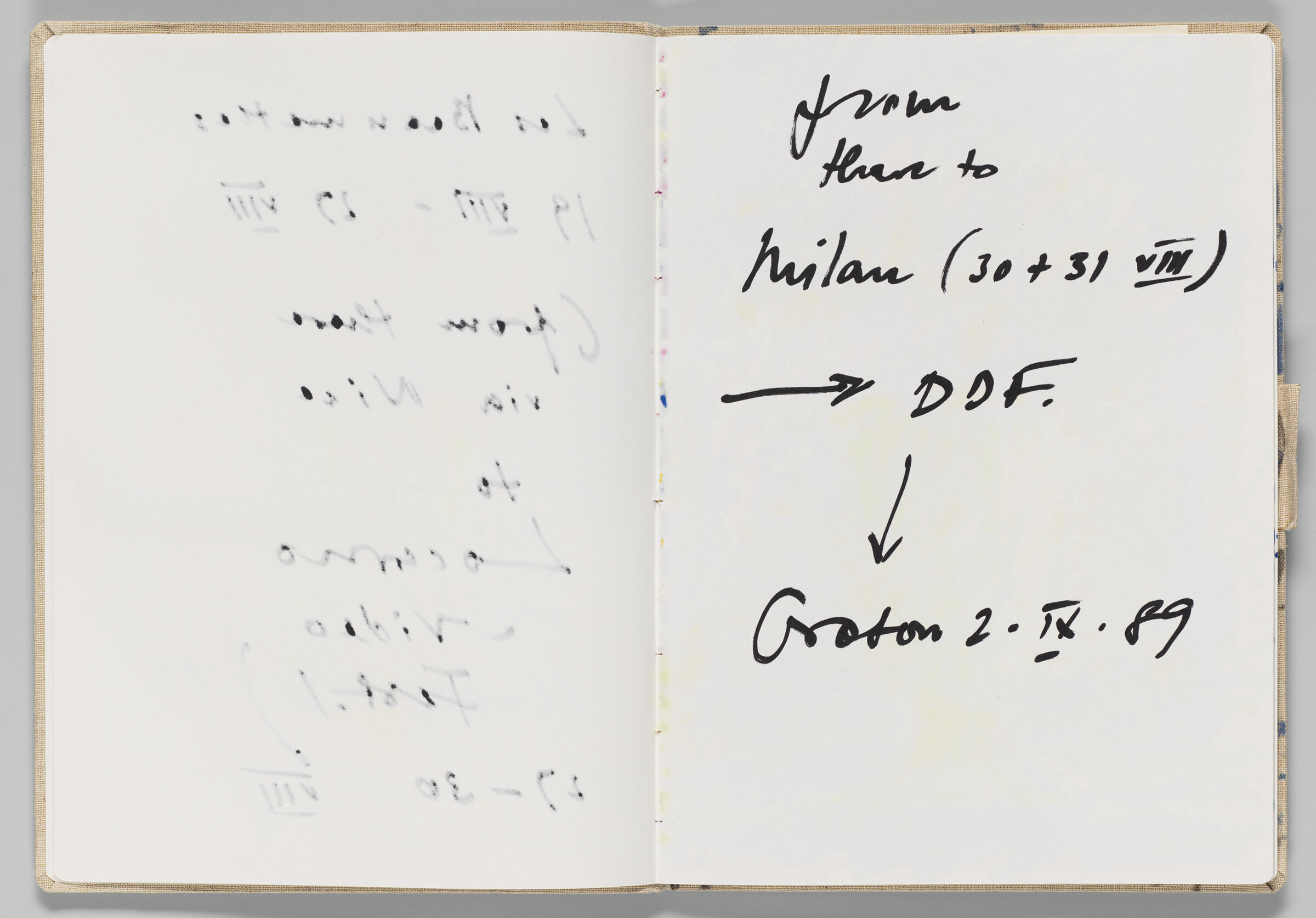 Untitled (Bleed-Through Of Previous Page, Left Page); Untitled (Note On Travel Itinerary, Right Page)