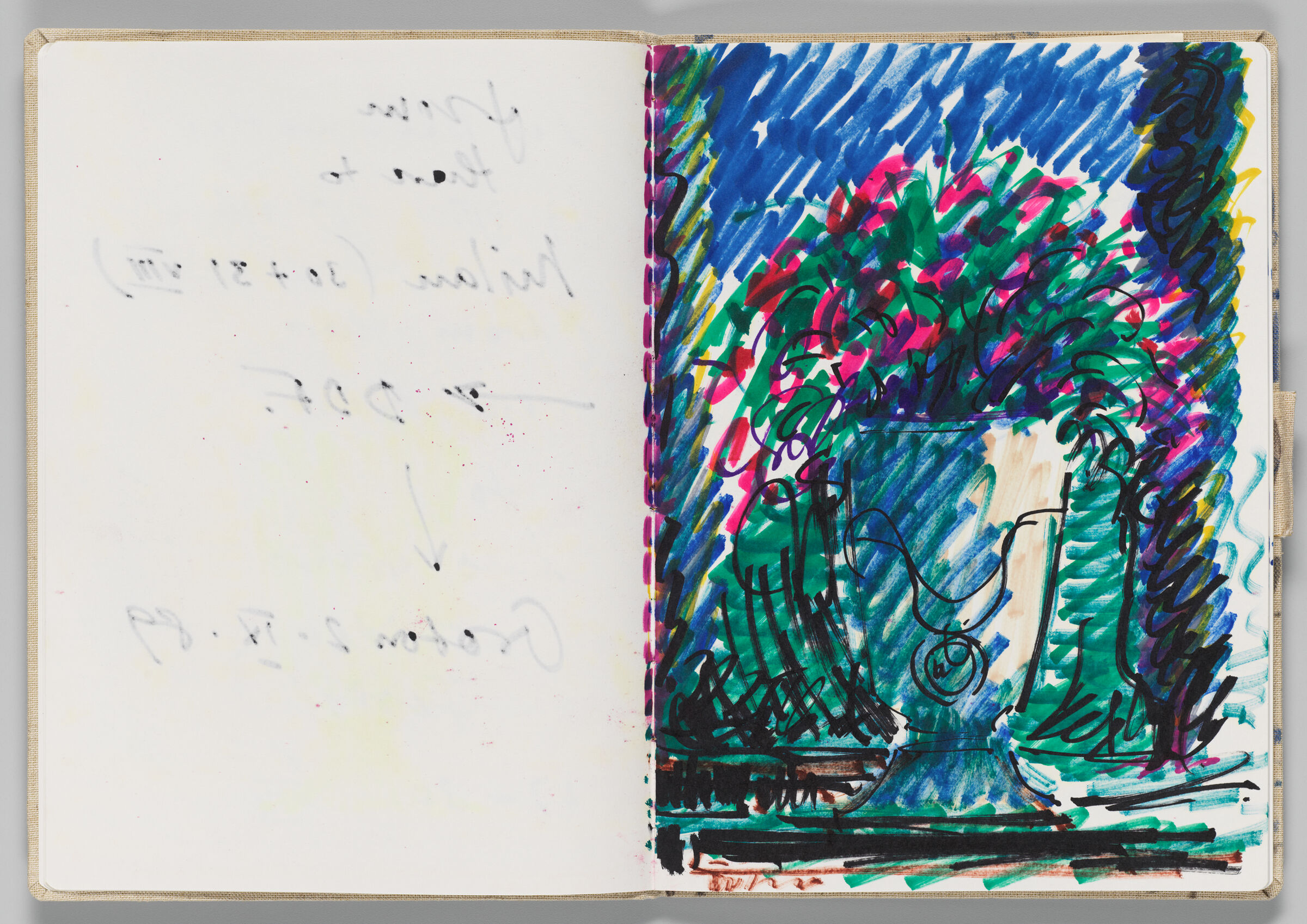 Untitled (Bleed-Through Of Previous Page, Left Page); Untitled (Flowers In Urn, Right Page)