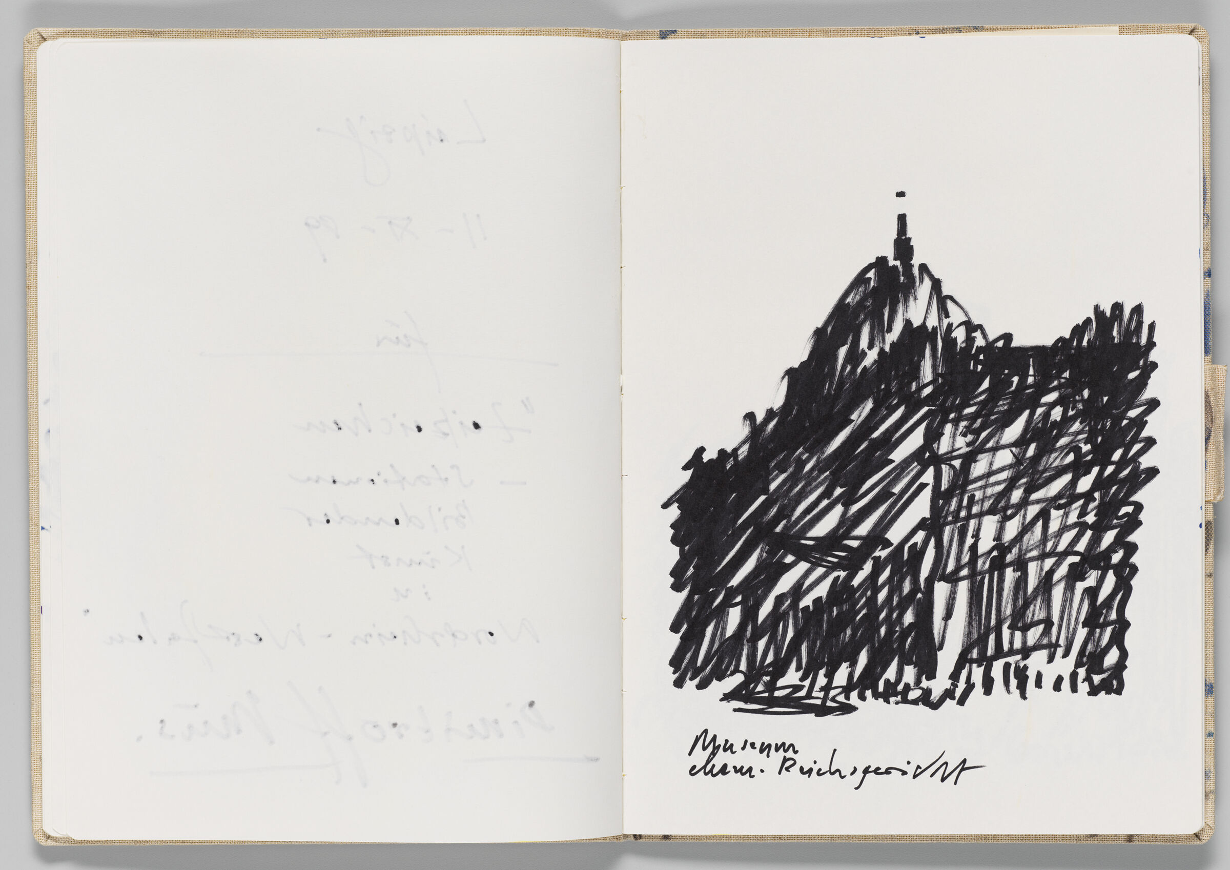 Untitled (Bleed-Through Of Previous Page, Left Page); Untitled (Sketch Of Georgi-Dimitroff-Museum, Right Page)