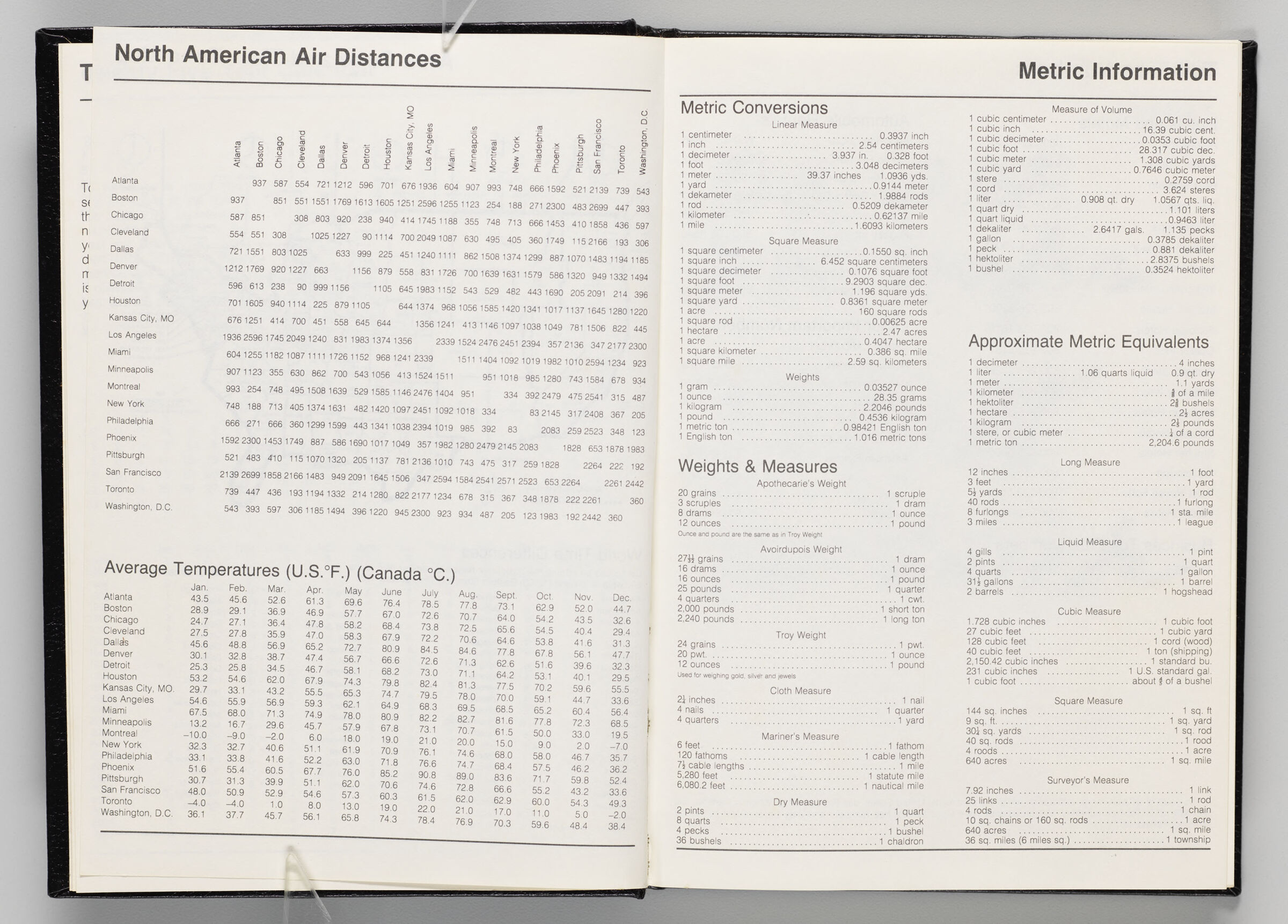 Untitled (North American Air Distances, Left Page); Untitled (Metric Information, Right Page)