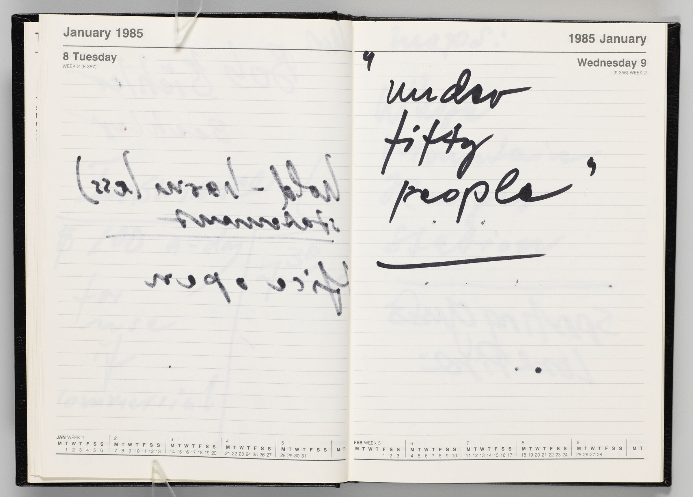 Untitled (Bleed-Through Of Previous Page, Left Page); Untitled (Notes On Calendar Page January 9, 1985, Right Page)