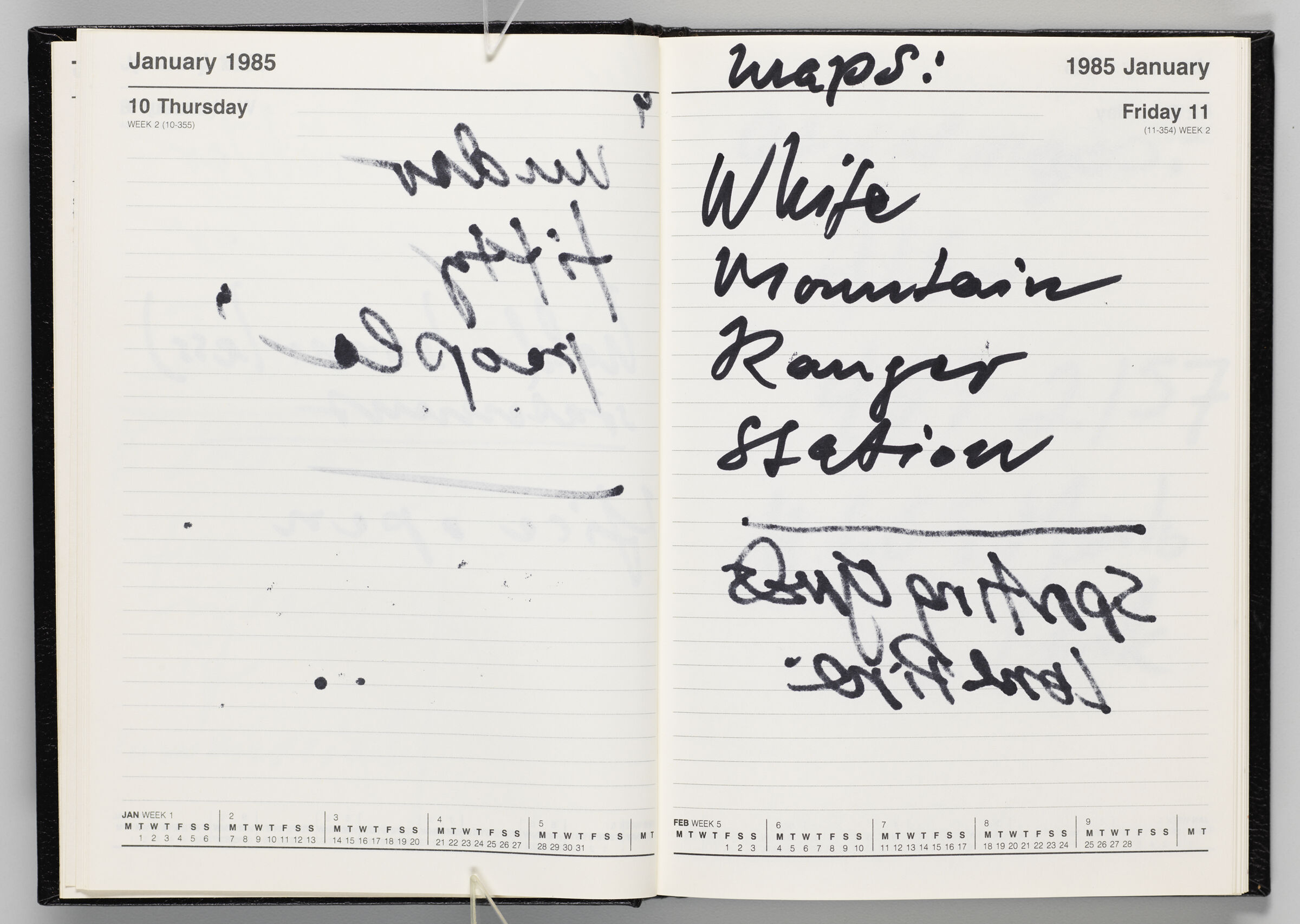 Untitled (Bleed-Through Of Previous Page, Left Page); Untitled (Notes On Calendar Page January 11, 1985, Right Page)
