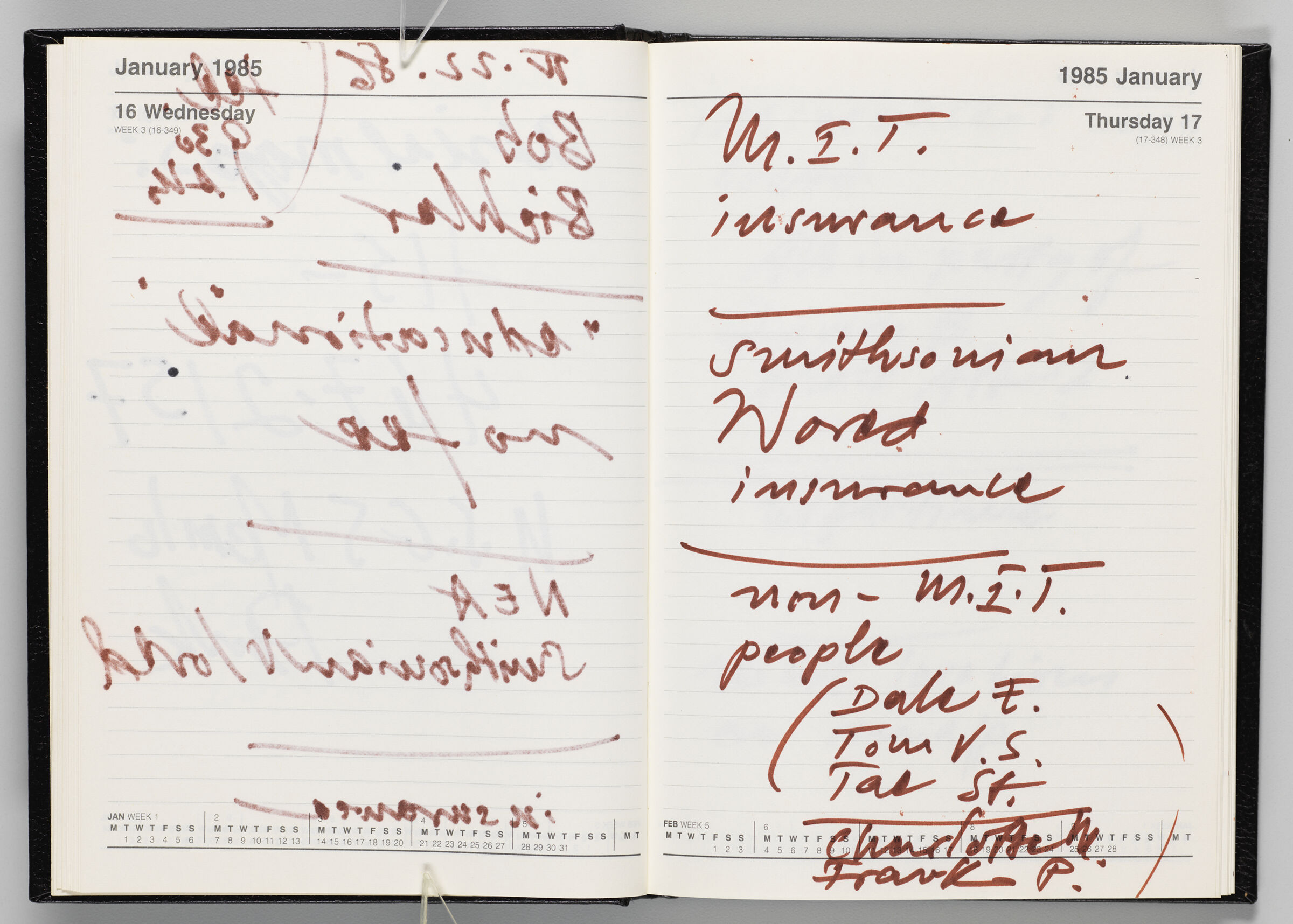 Untitled (Bleed-Through Of Previous Page, Left Page); Untitled (Notes On Calendar Page January 17, 1985, Right Page)