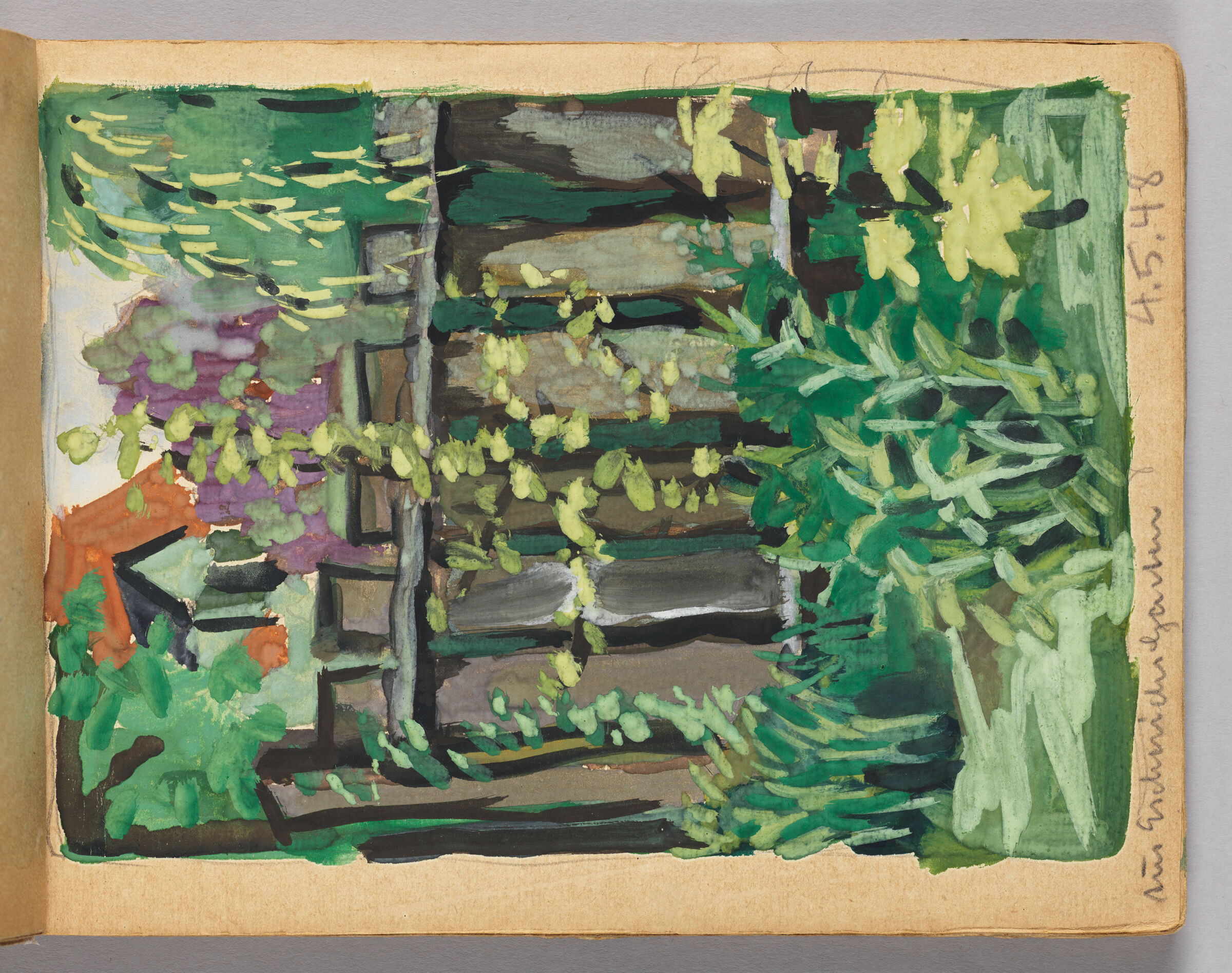 Untitled (Blank, Left Page); Untitled (Garden Scene, Right Page)