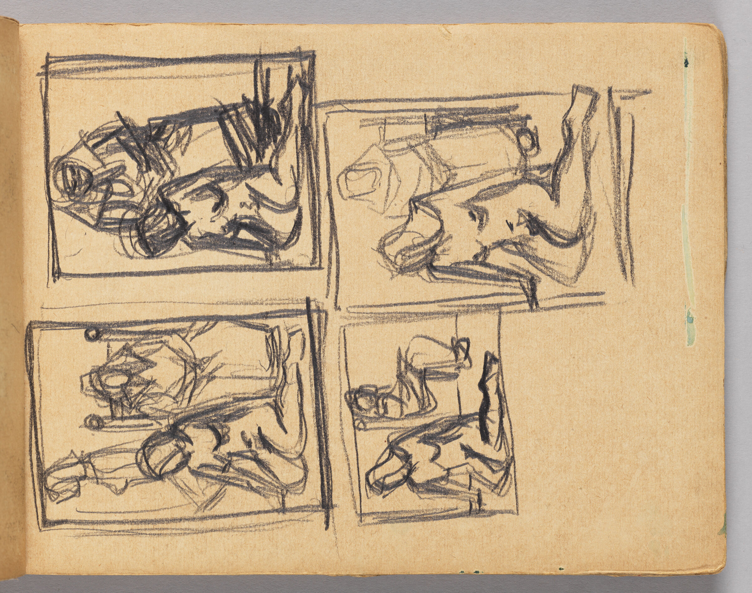 Untitled (Graphite Transfer, Left Page); Untitled (Four Figure Studies, Right Page)