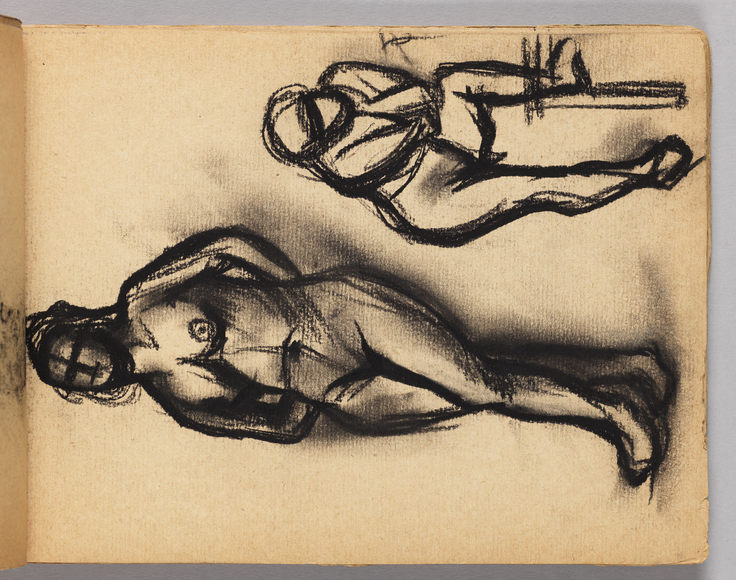 Untitled (Charcoal Transfer, Left Page); Untitled (Two Nude Female Figure Studies, Right Page)
